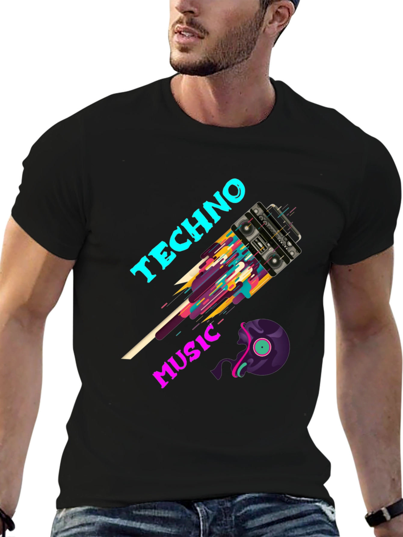 Techno Music T-Shirt - Boombox & Vinyl Graphic Tee