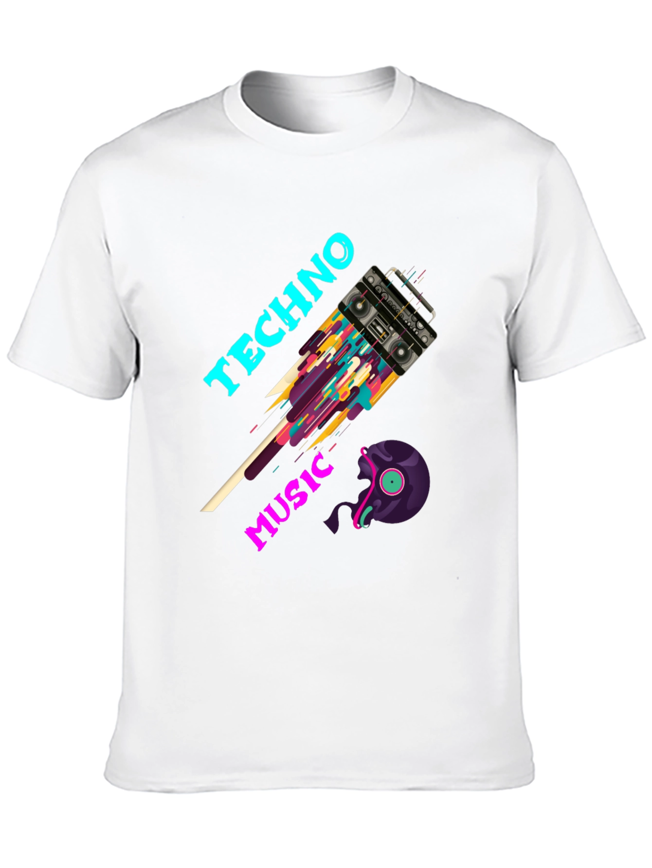 Techno Music T-Shirt - Boombox & Vinyl Graphic Tee