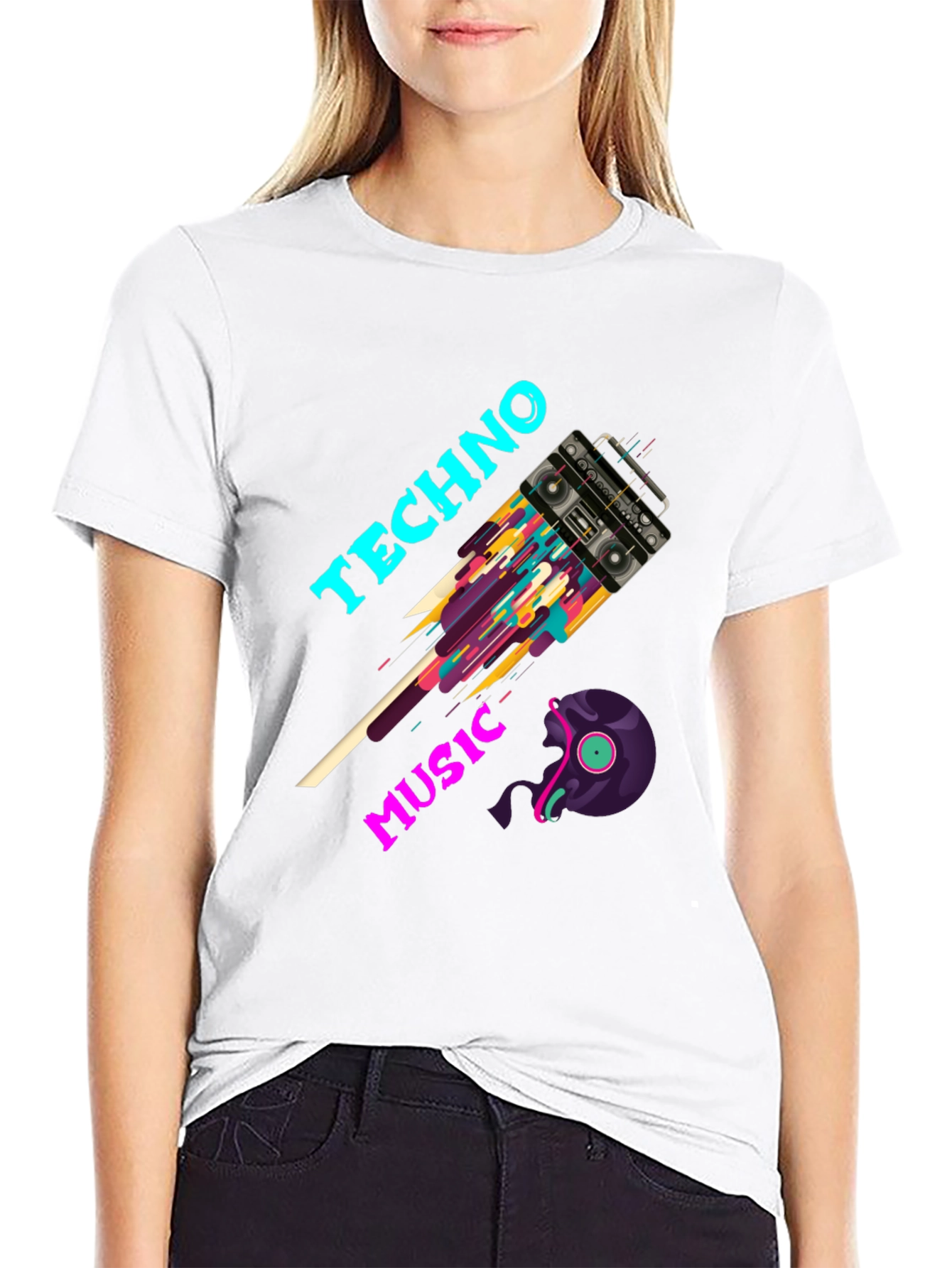 Techno Music T-Shirt - Boombox & Vinyl Graphic Tee