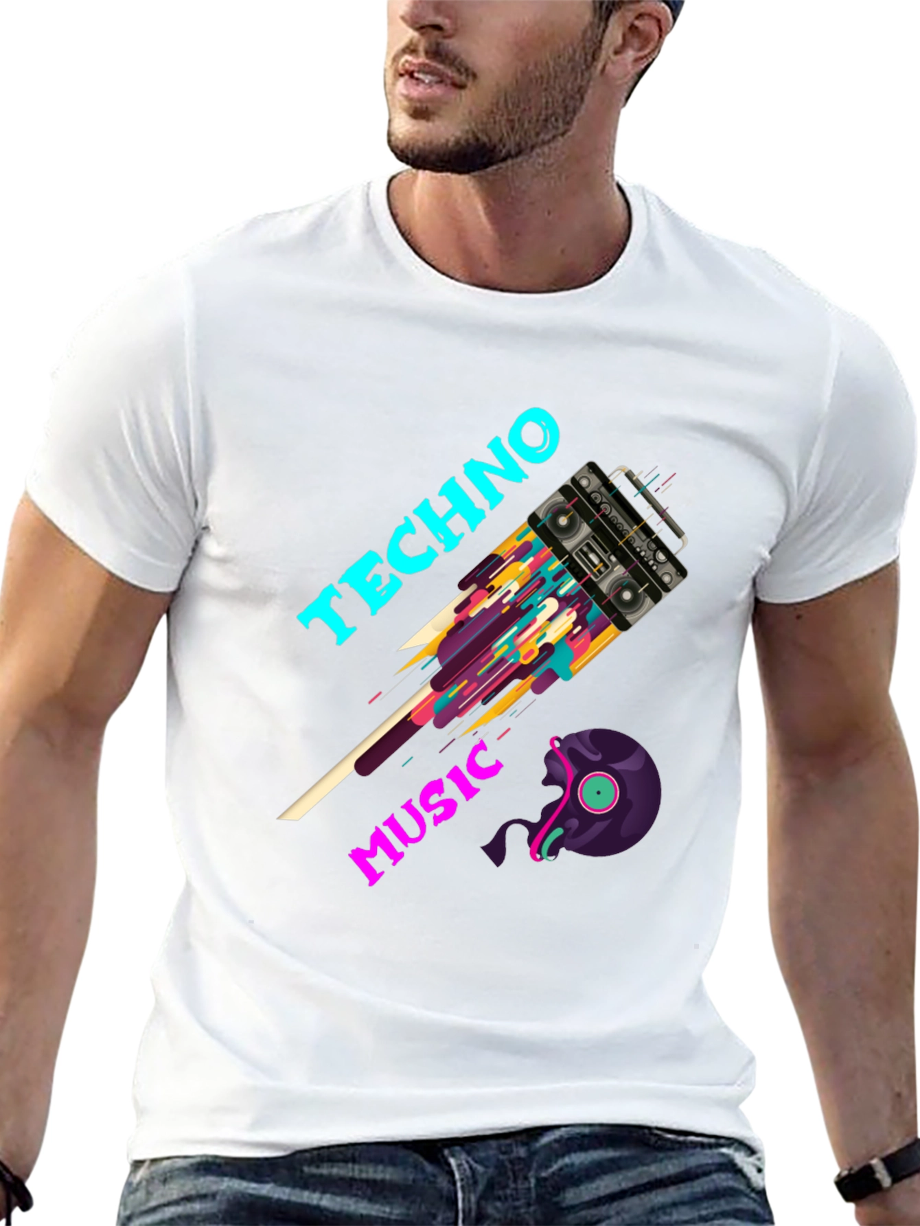 Techno Music T-Shirt - Boombox & Vinyl Graphic Tee