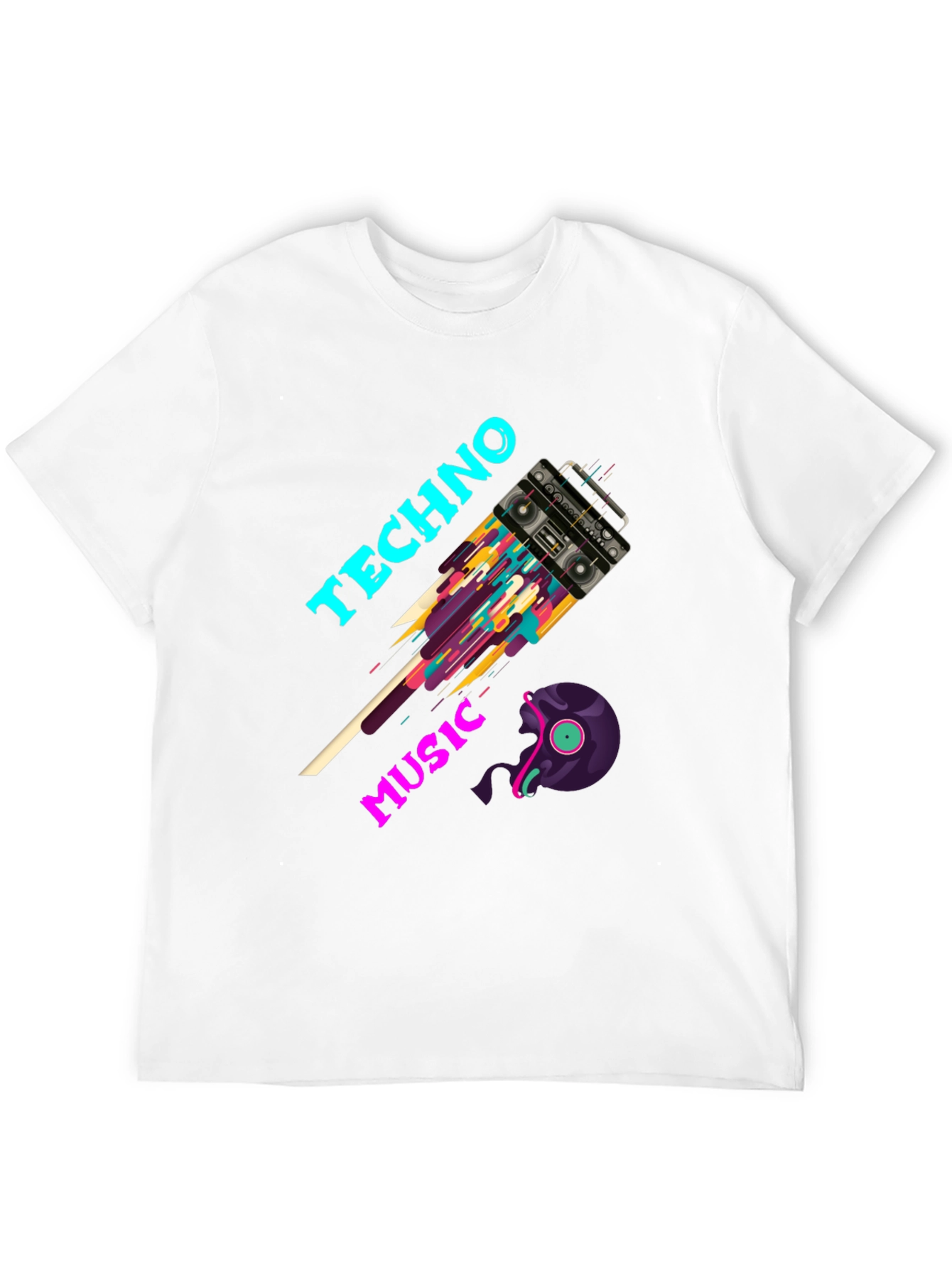 Techno Music T-Shirt - Boombox & Vinyl Graphic Tee