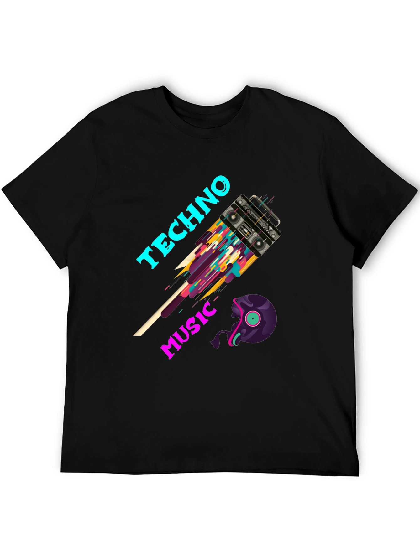 Techno Music T-Shirt - Boombox & Vinyl Graphic Tee