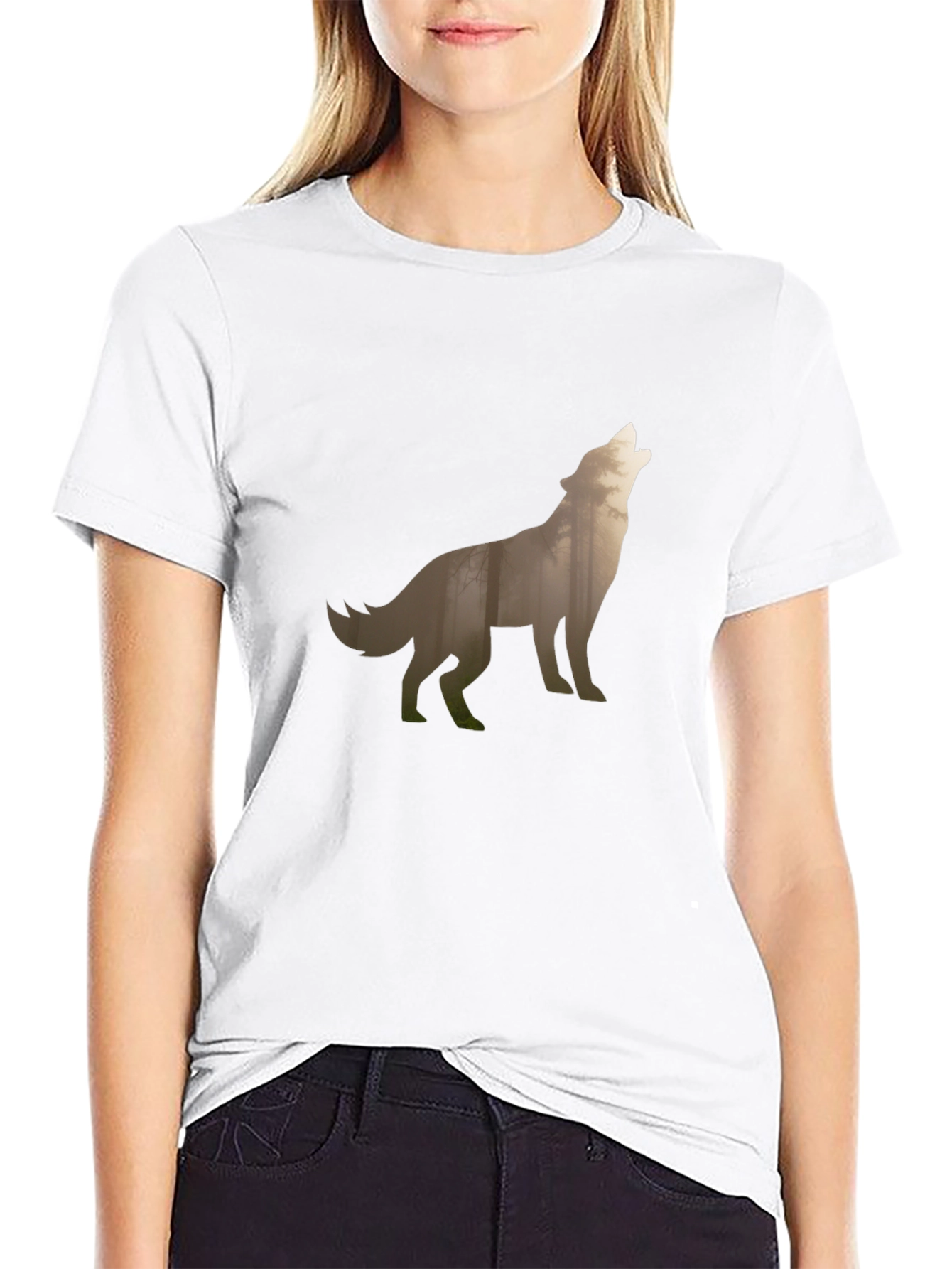Wolf Silhouette Graphic Tee - Black Cotton T-Shirt