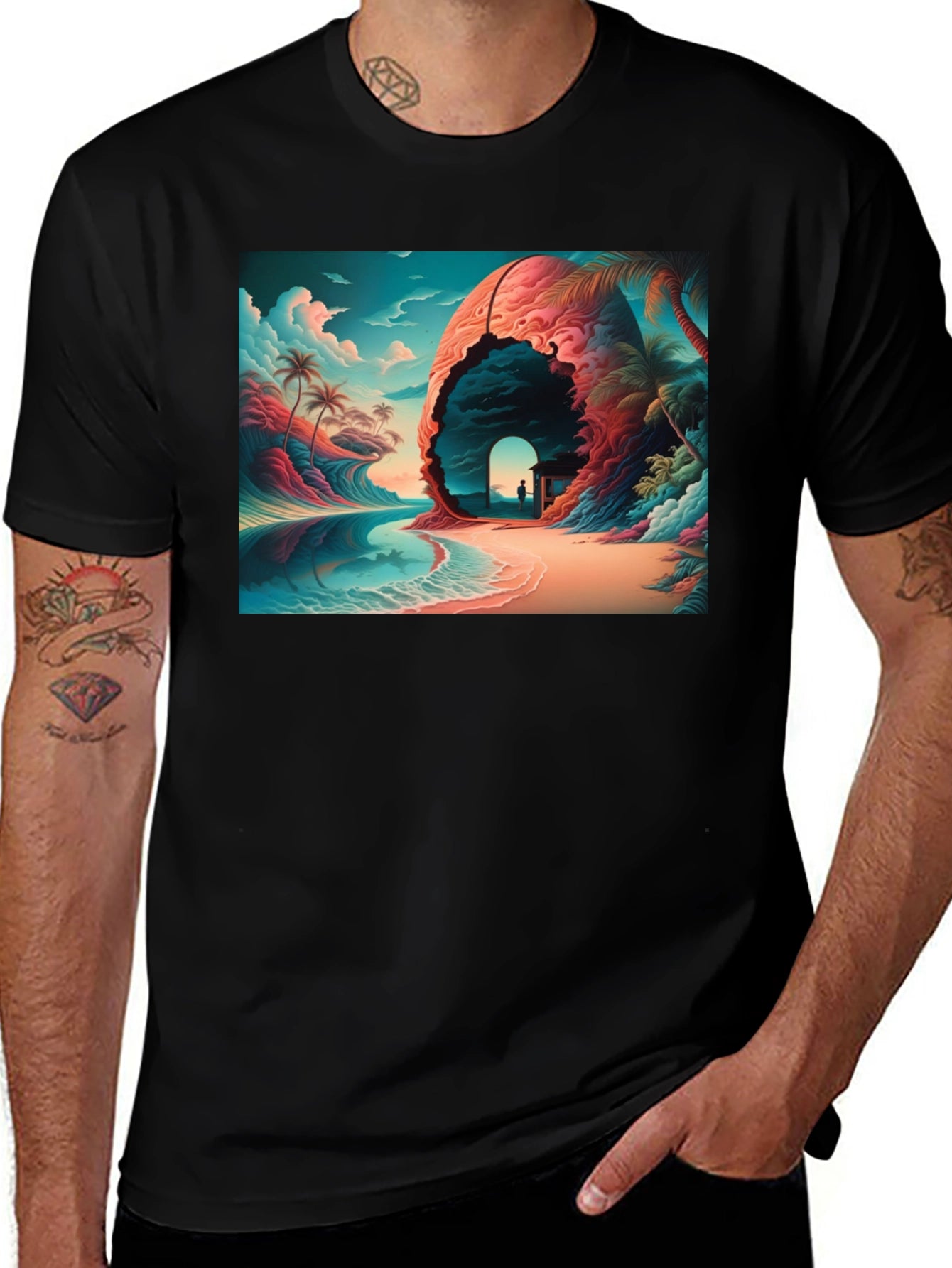 Tropical Dreamscape Black T-Shirt