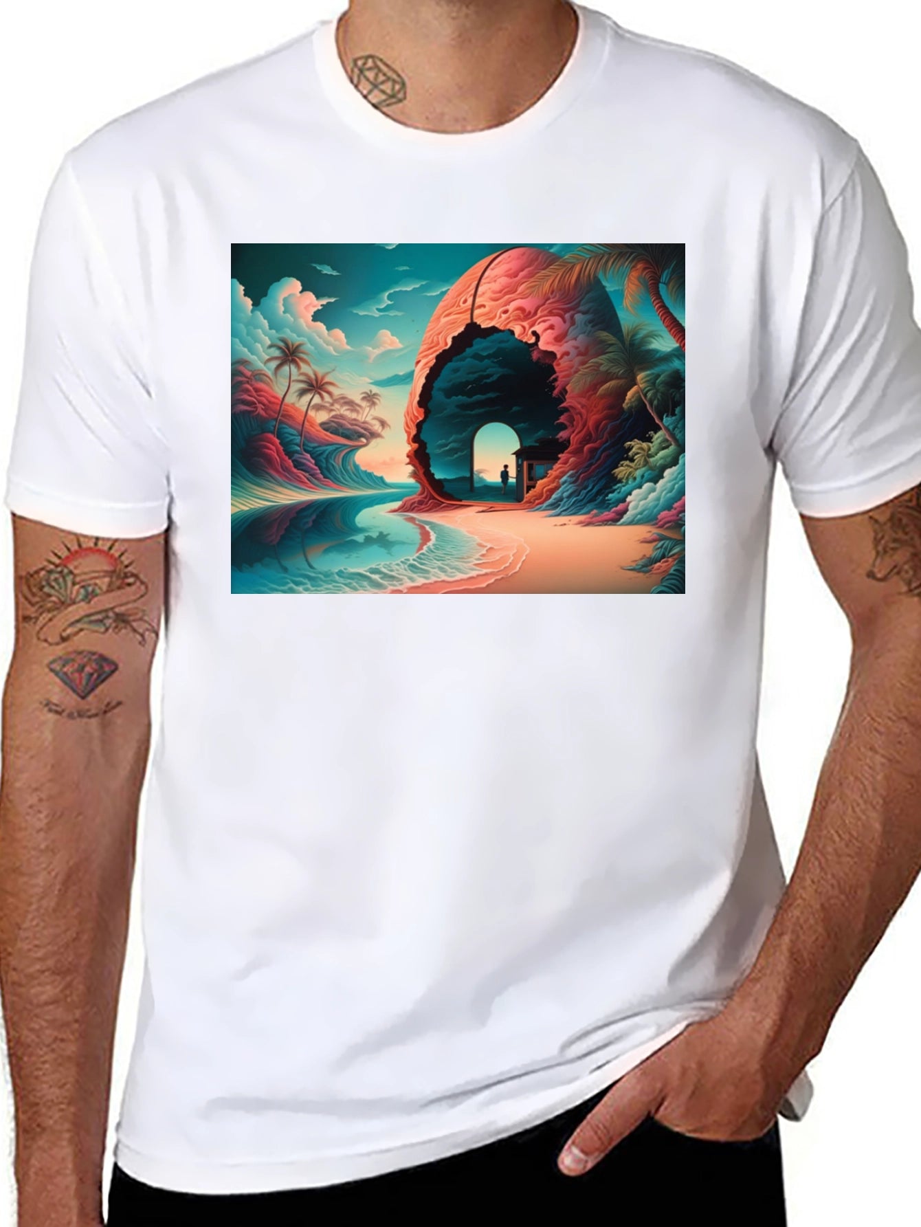 Tropical Dreamscape Black T-Shirt