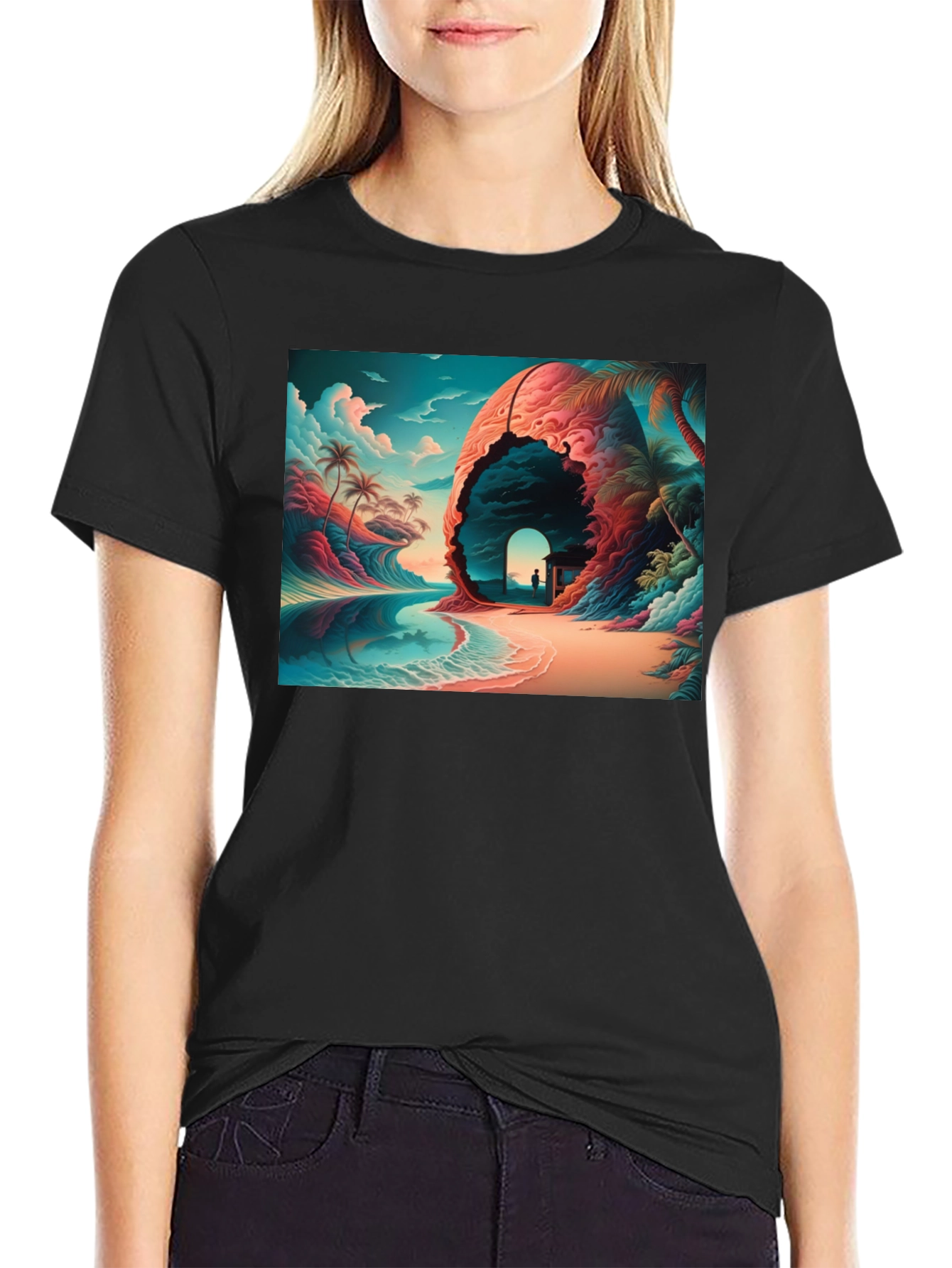 Tropical Dreamscape Black T-Shirt