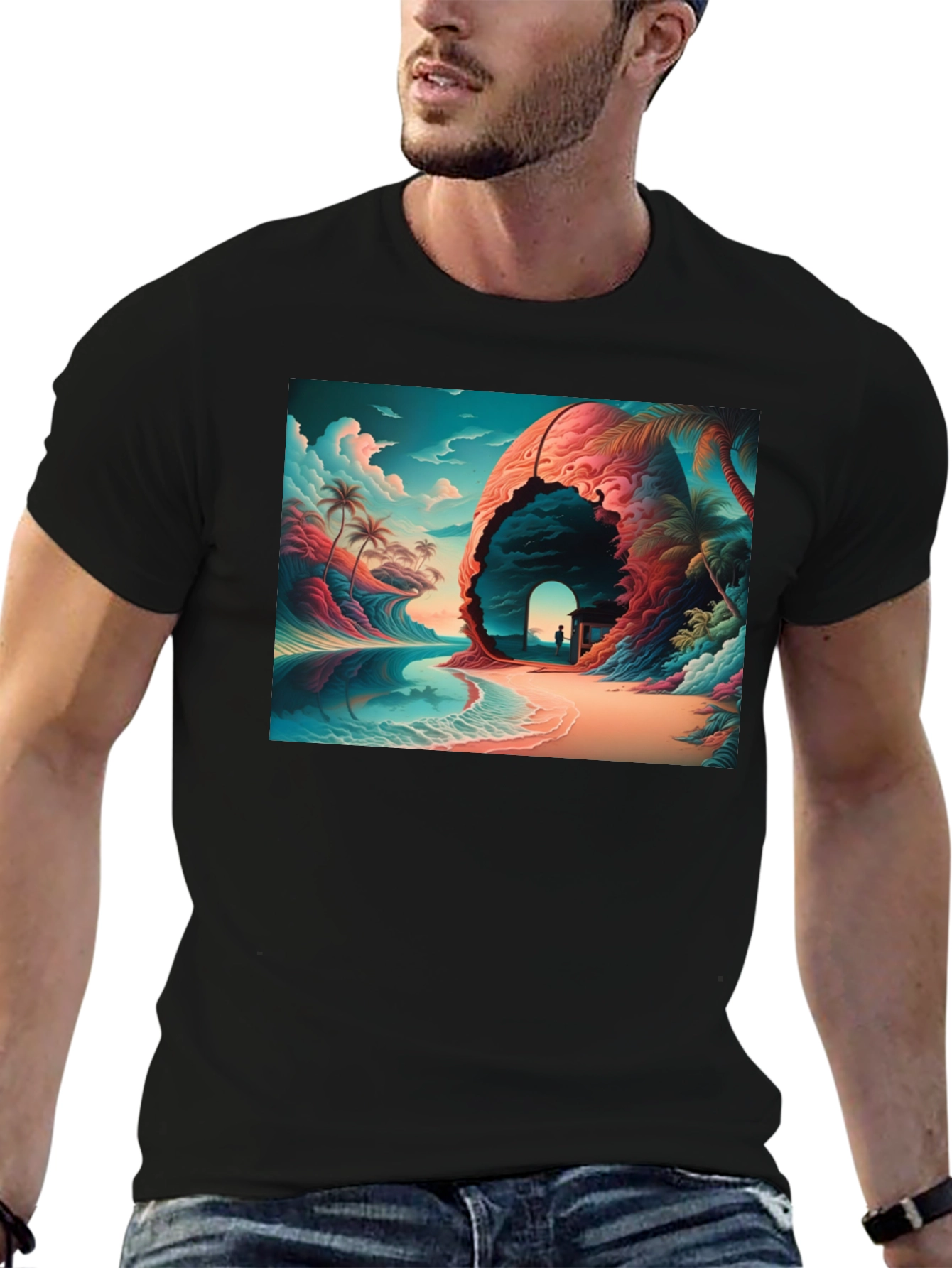 Tropical Dreamscape Black T-Shirt