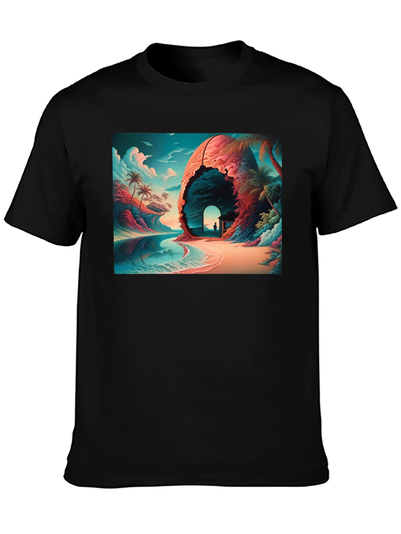 Tropical Dreamscape Black T-Shirt