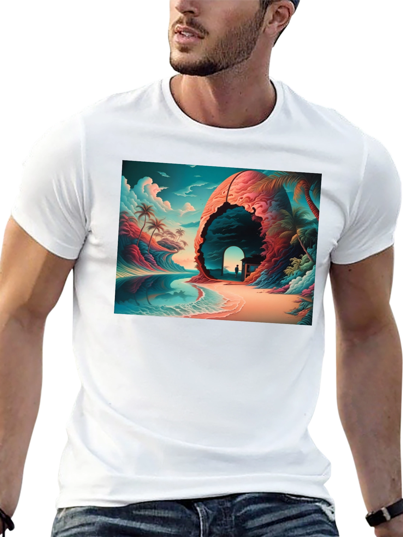 Tropical Dreamscape Black T-Shirt