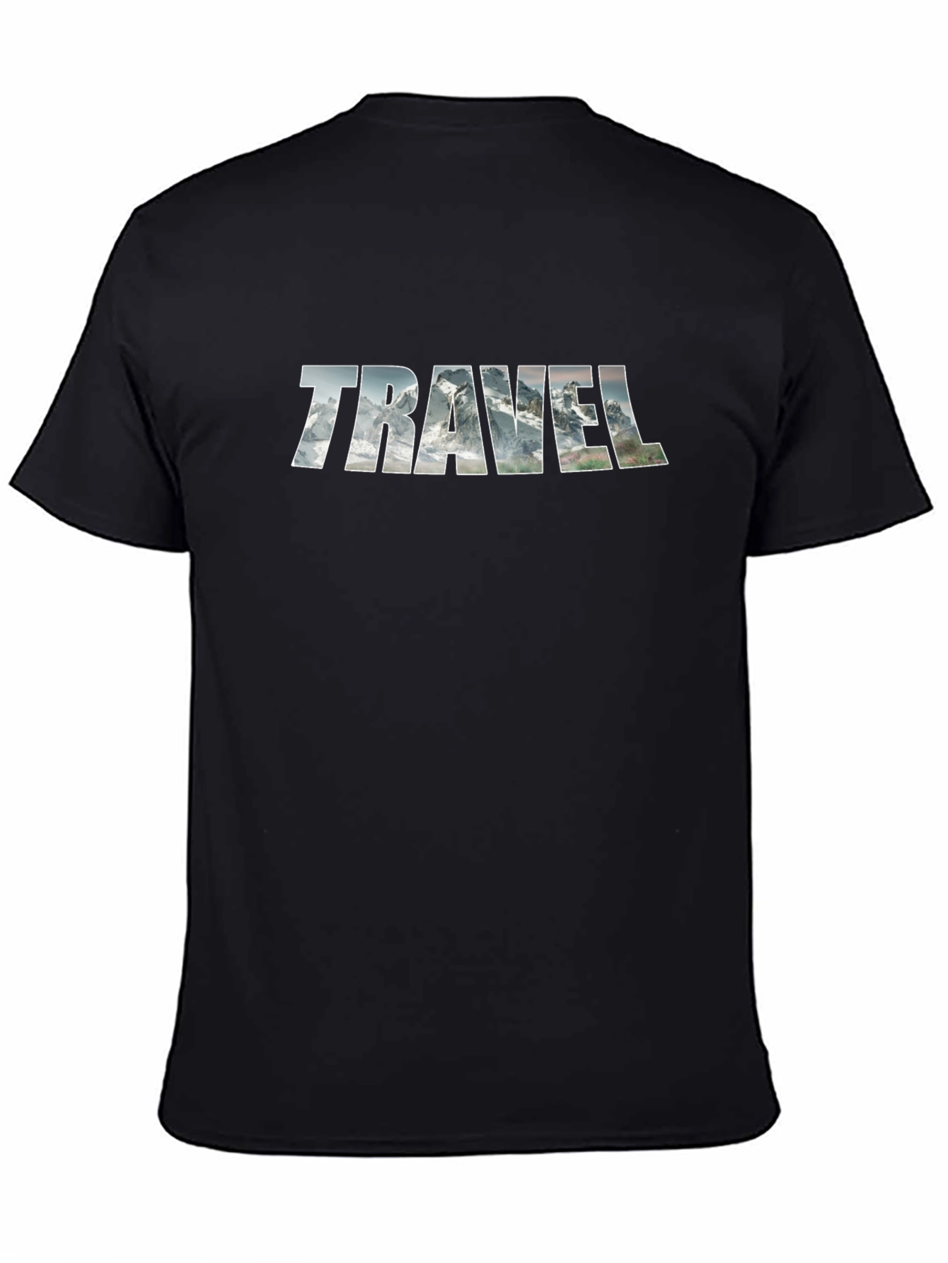 Travel Mountain Graphic Tee - Black Cotton T-Shirt