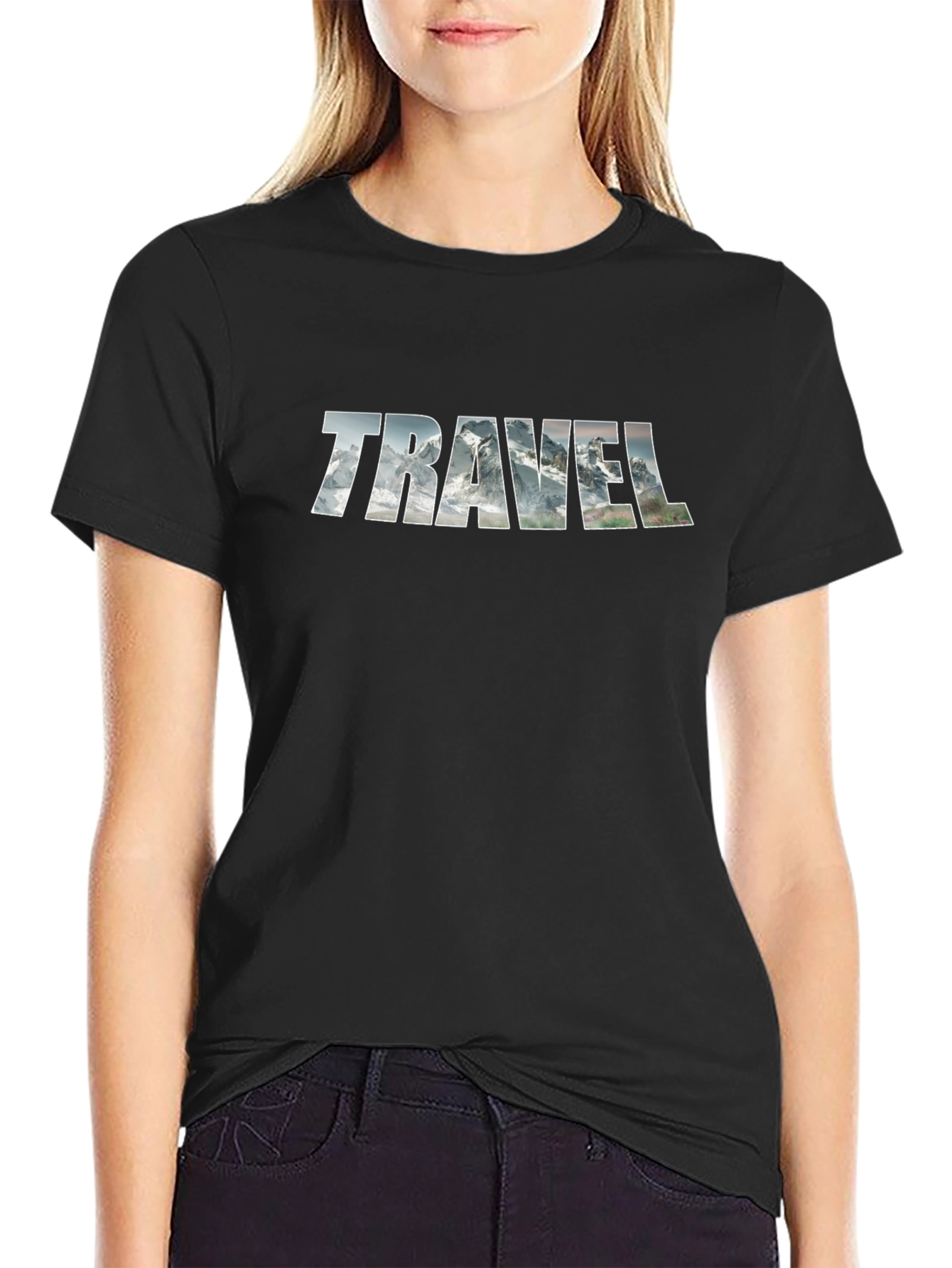 Travel Mountain Graphic Tee - Black Cotton T-Shirt