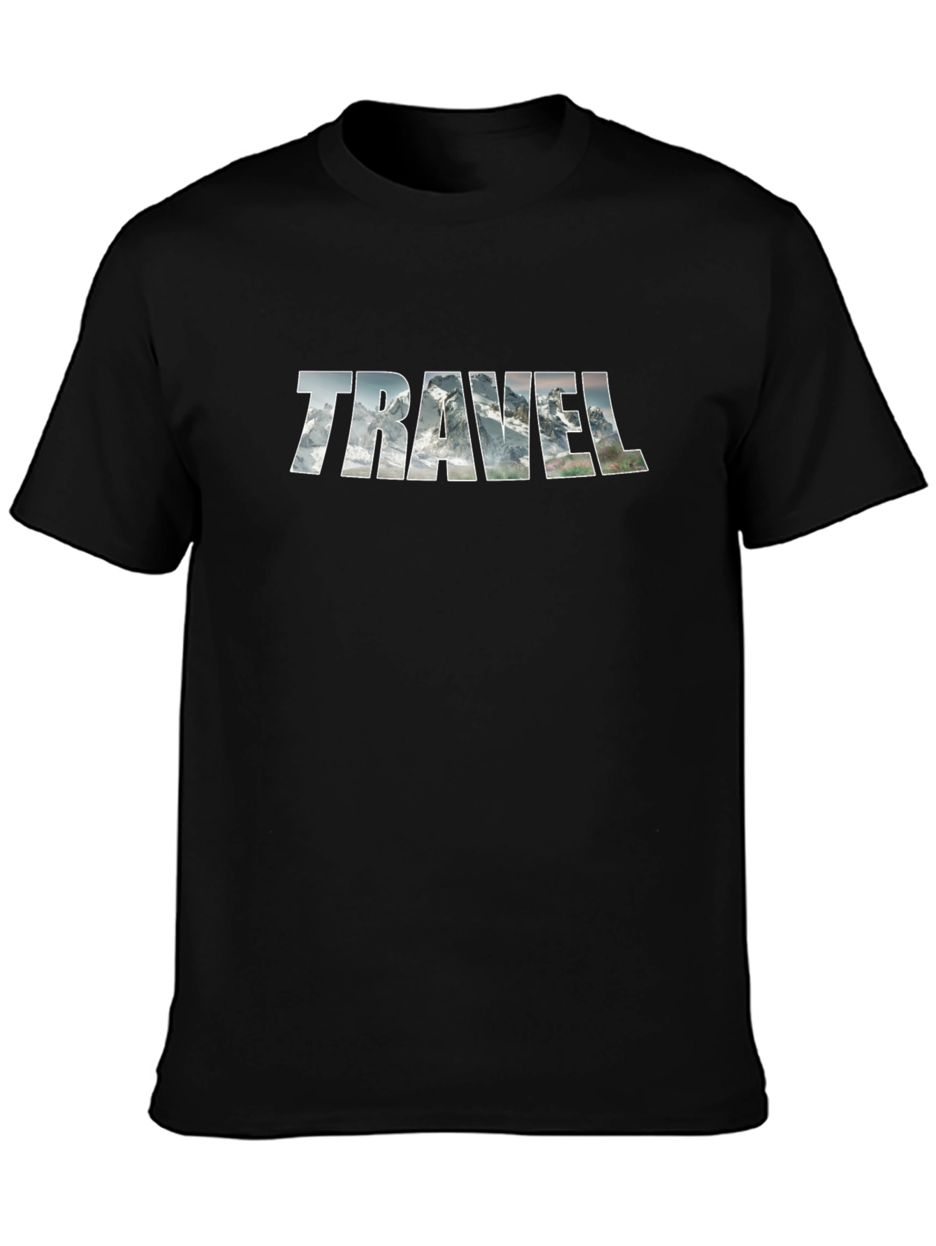 Travel Mountain Graphic Tee - Black Cotton T-Shirt