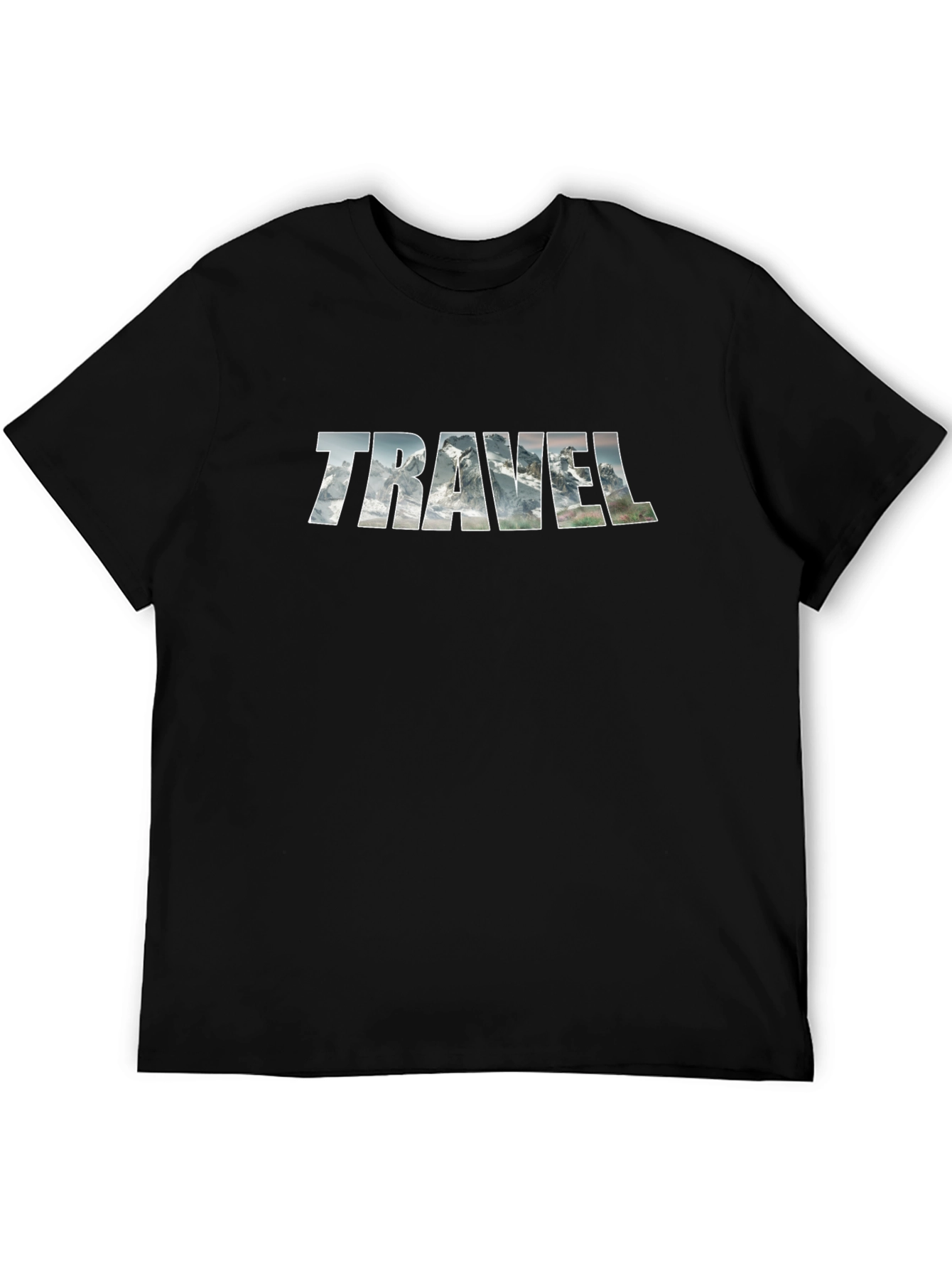 Travel Mountain Graphic Tee - Black Cotton T-Shirt