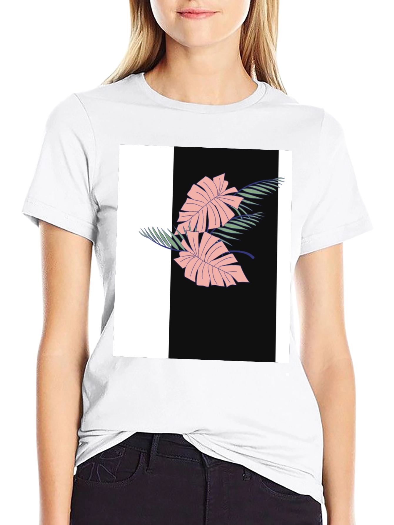 Tropical Leaves Graphic Black T-Shirt