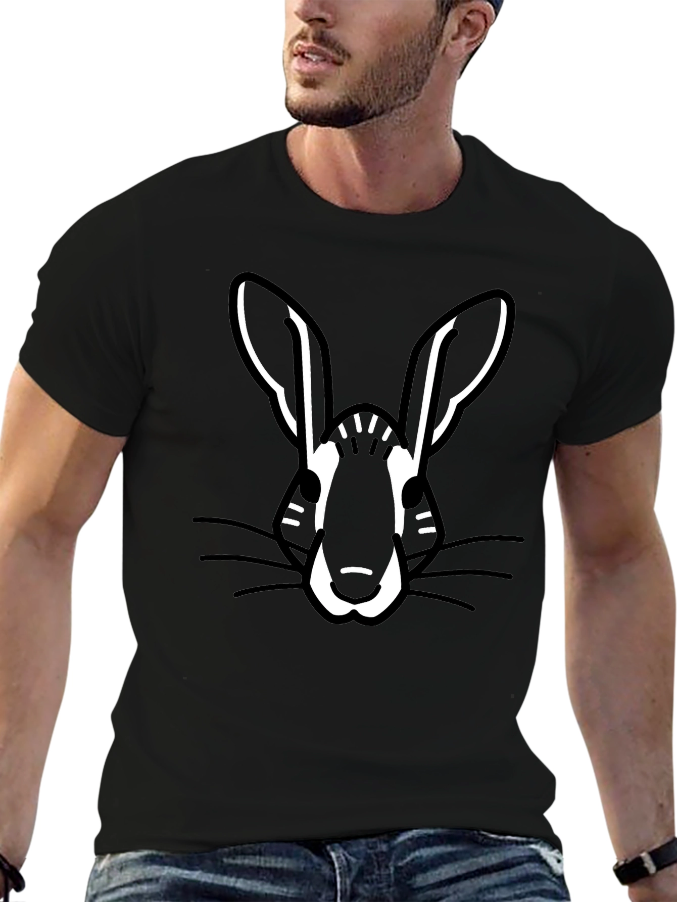 Rabbit Graphic Print Black T-Shirt