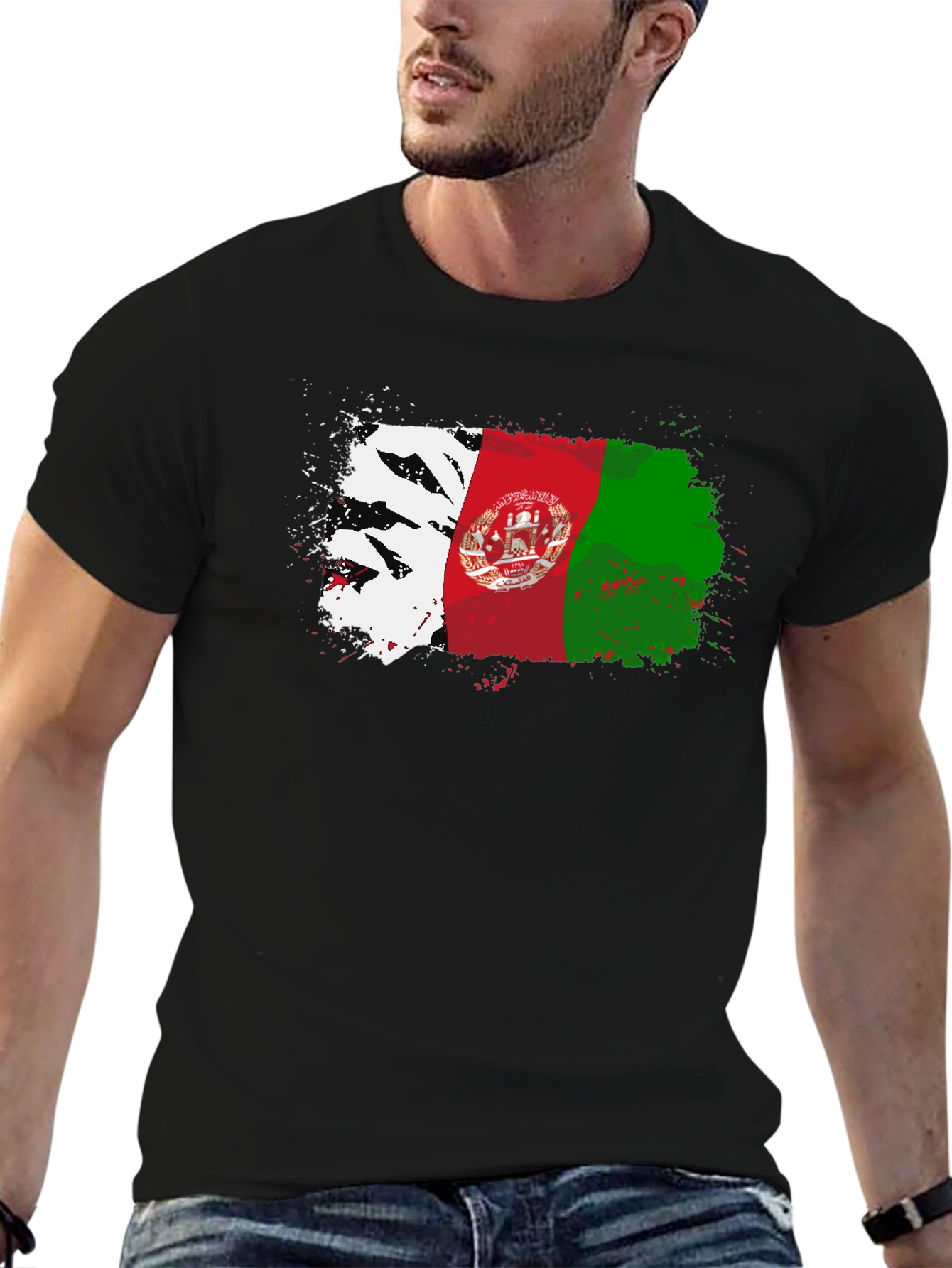 Afghanistan Flag Splatter T-Shirt - Black