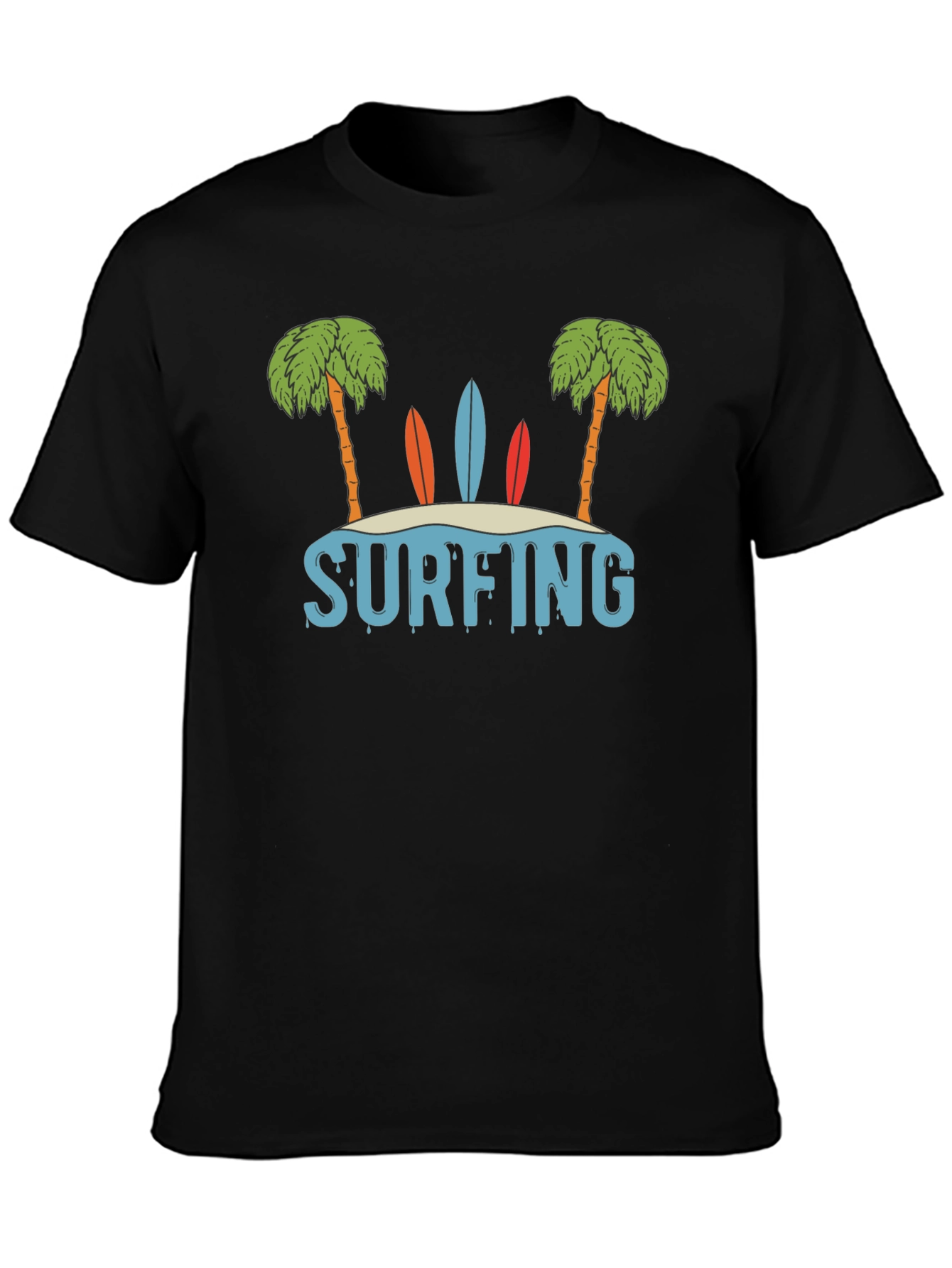 Surfing Beach Palm Tree Graphic T-Shirt