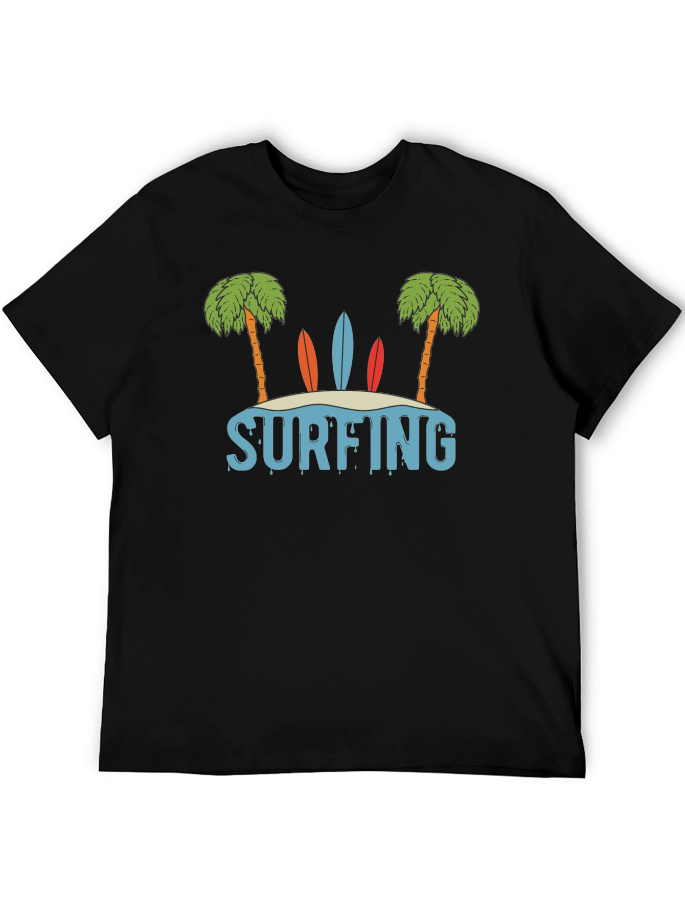 Surfing Beach Palm Tree Graphic T-Shirt