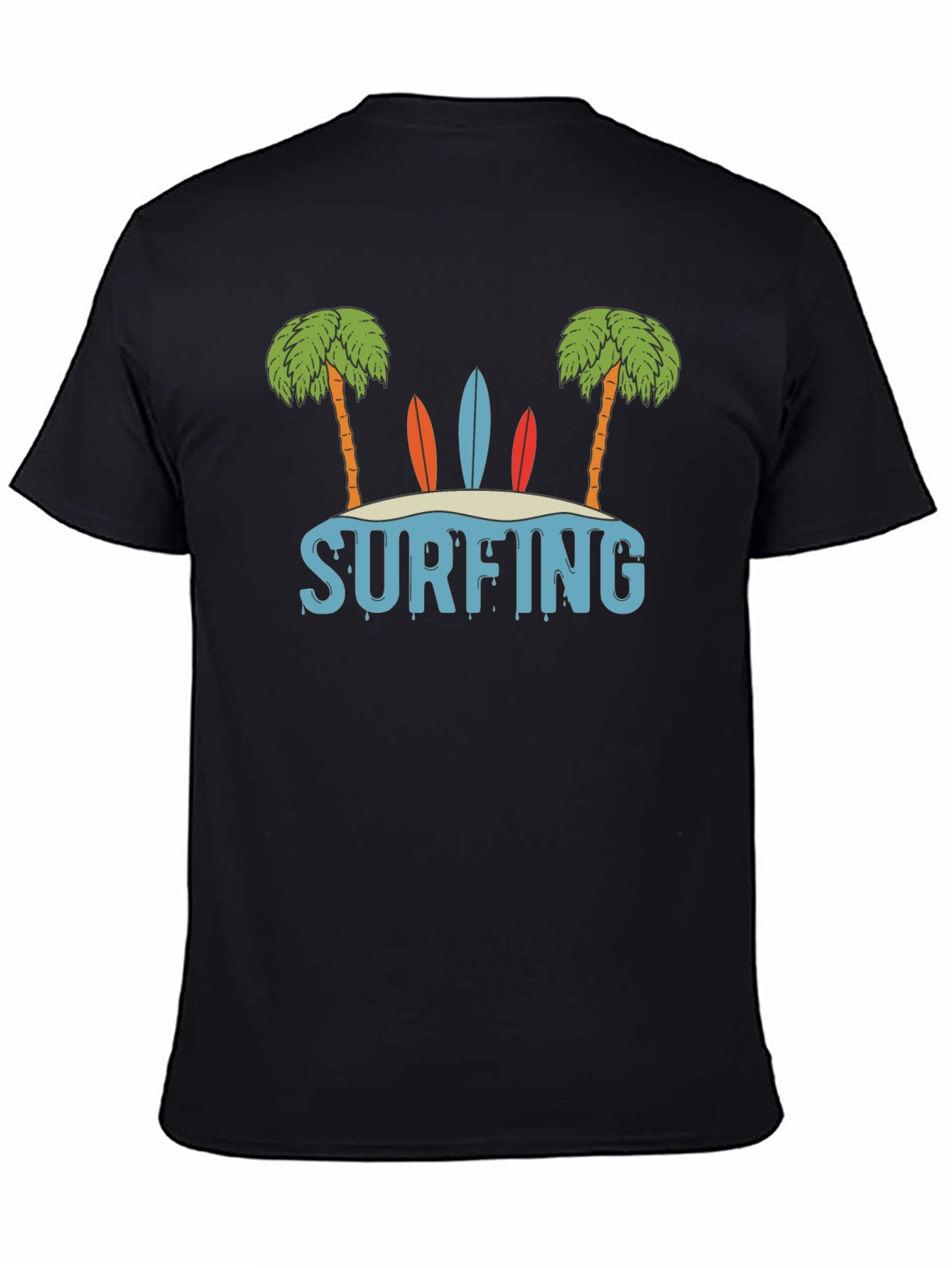 Surfing Beach Palm Tree Graphic T-Shirt