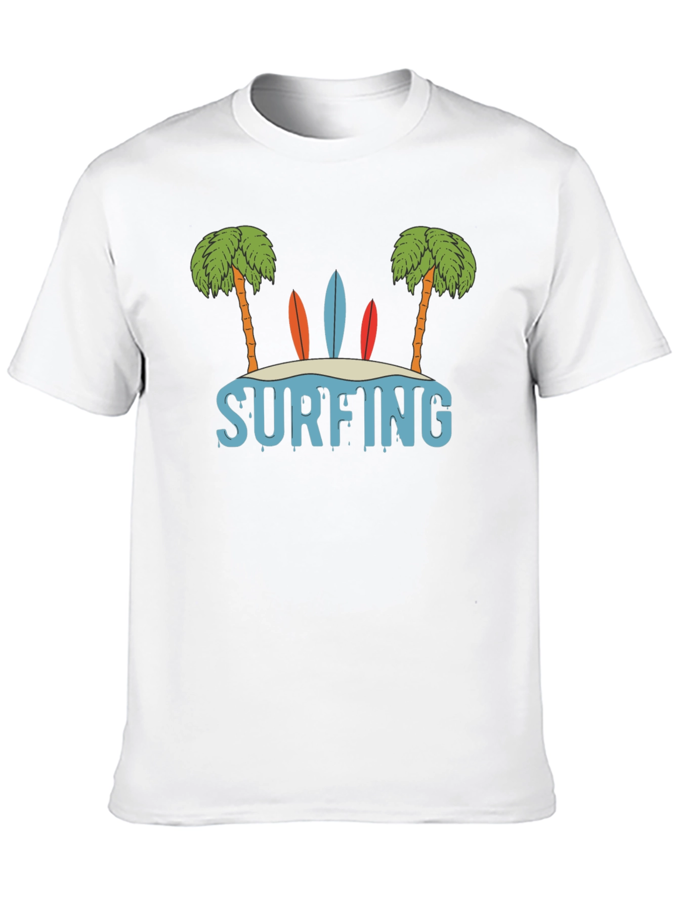 Surfing Beach Palm Tree Graphic T-Shirt