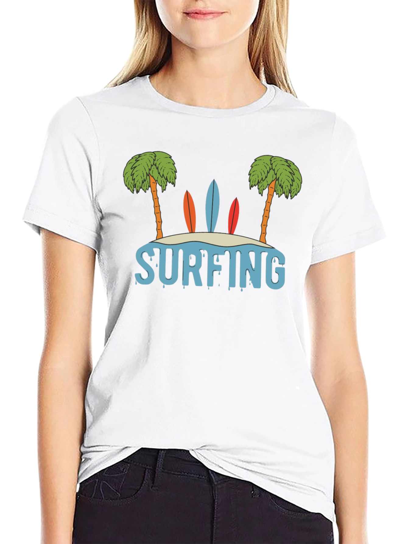 Surfing Beach Palm Tree Graphic T-Shirt