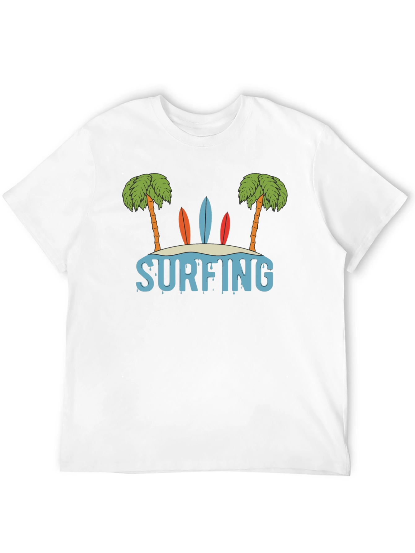 Surfing Beach Palm Tree Graphic T-Shirt