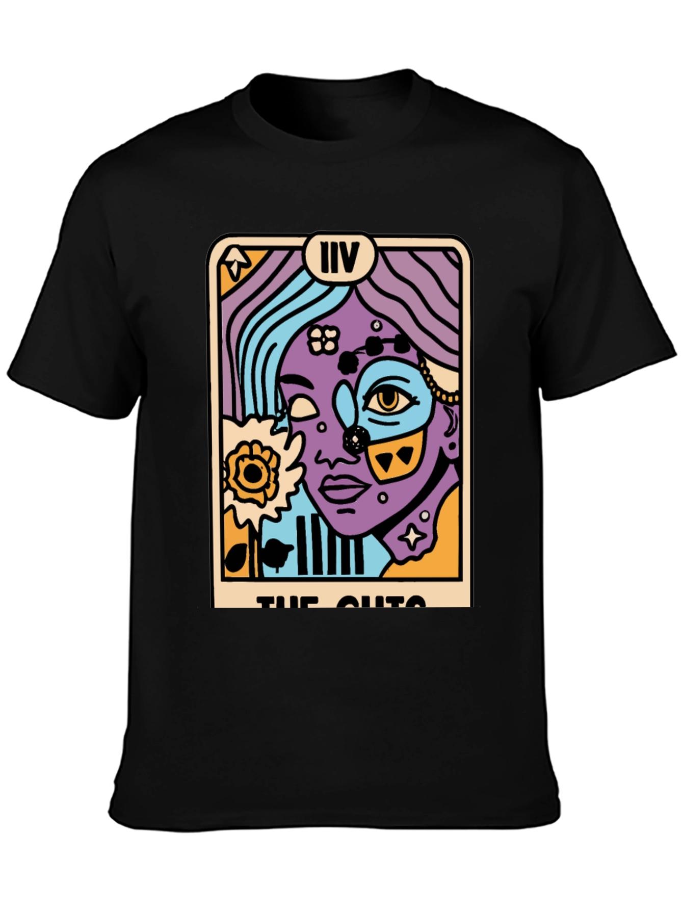 Tarot Card Graphic Print Black T-Shirt