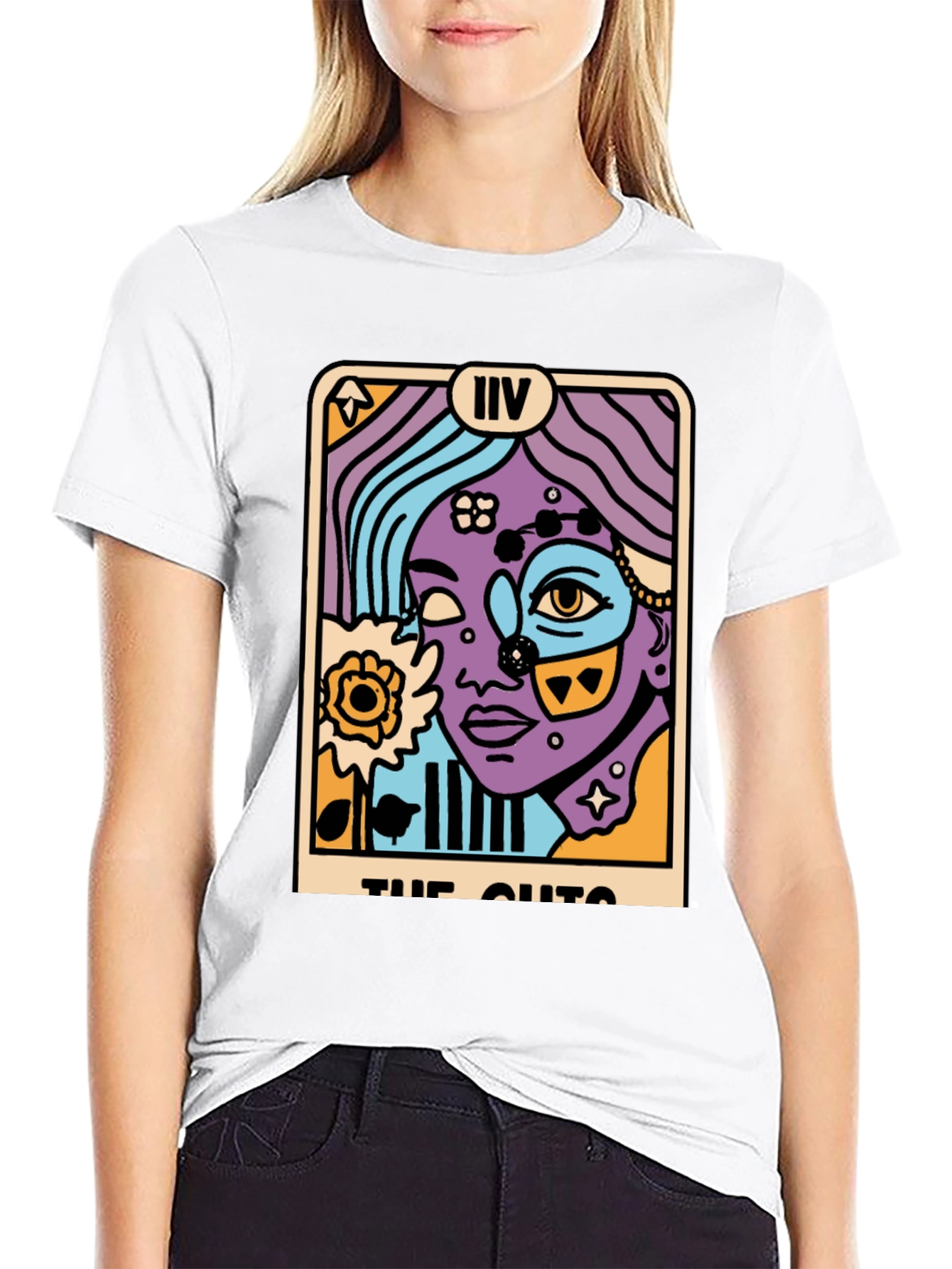 Tarot Card Graphic Print Black T-Shirt