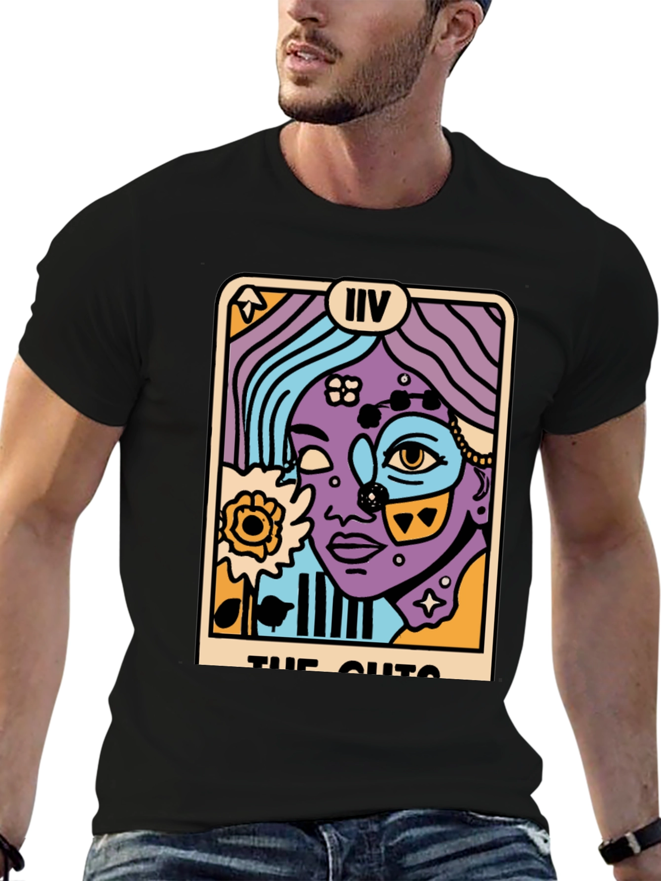Tarot Card Graphic Print Black T-Shirt
