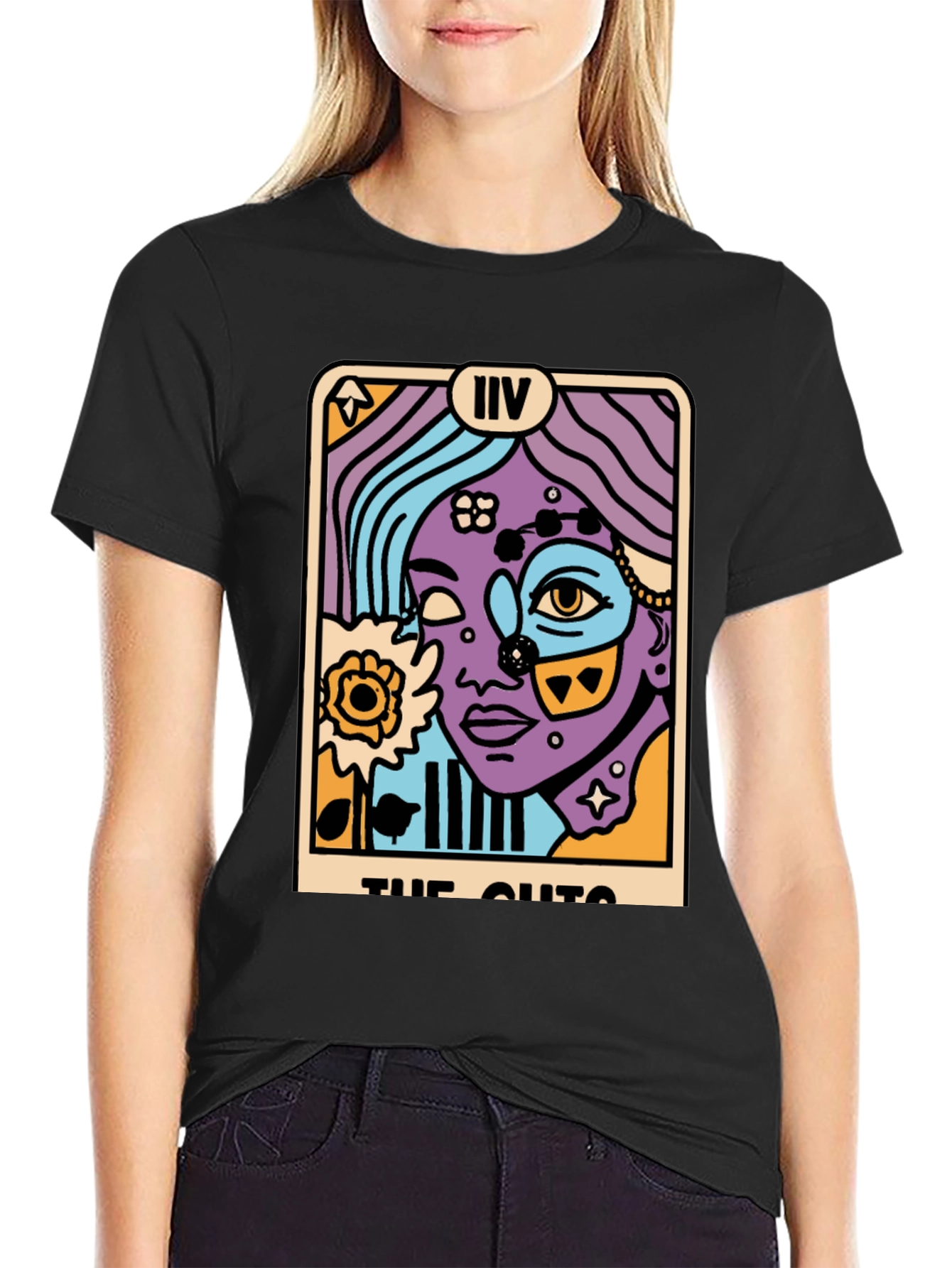 Tarot Card Graphic Print Black T-Shirt