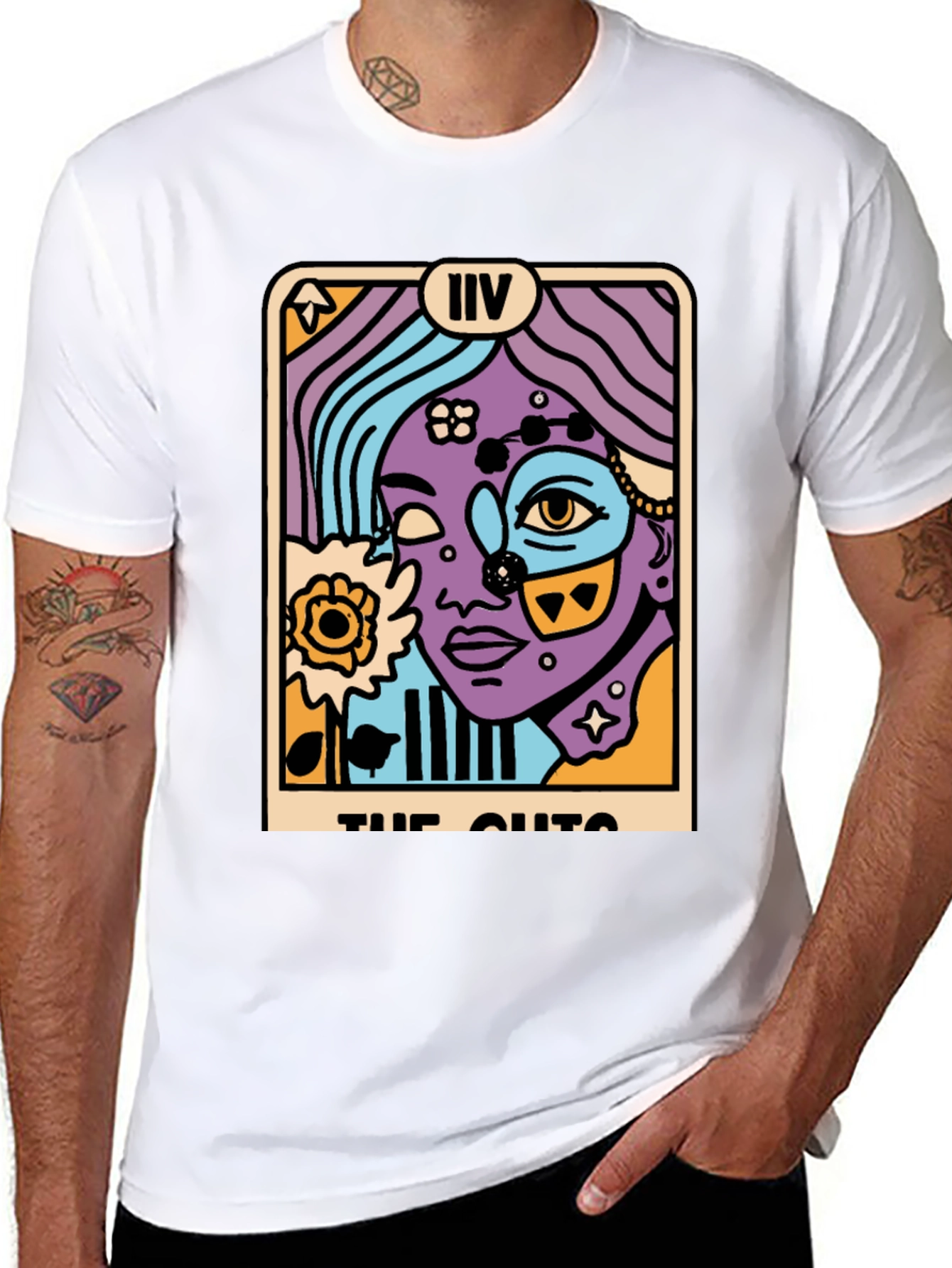 Tarot Card Graphic Print Black T-Shirt