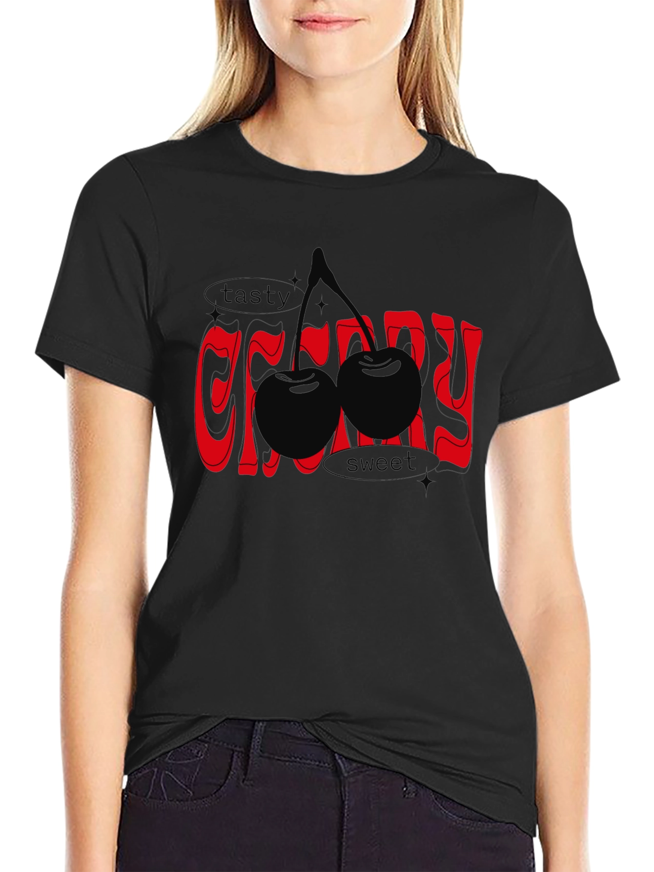 Tasty Cherry Graphic Tee - Unisex Black T-Shirt
