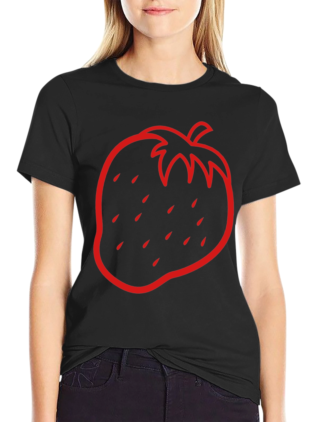 Strawberry Outline Graphic Tee - Black