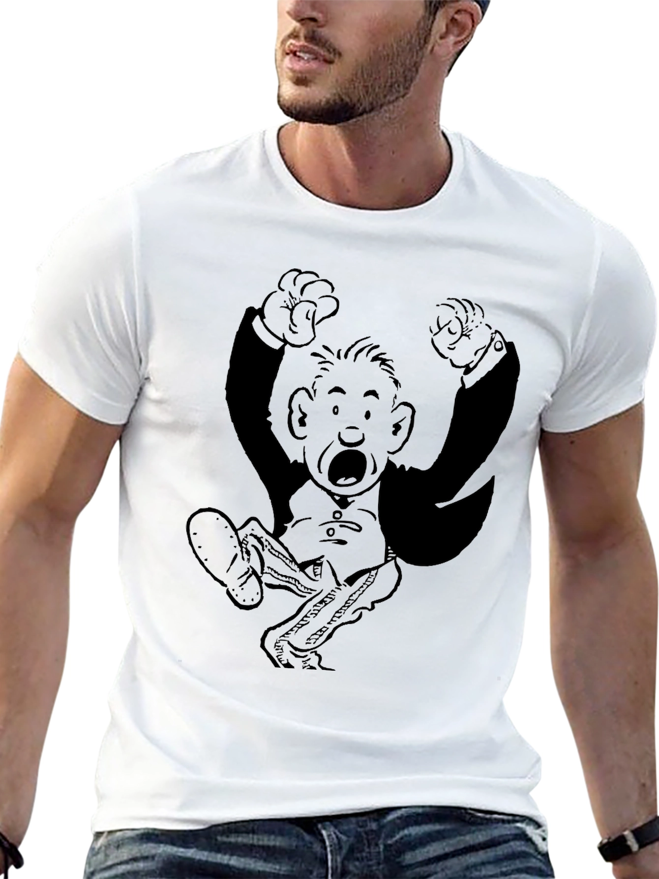 Retro Cartoon Graphic Tee - Black Cotton Blend