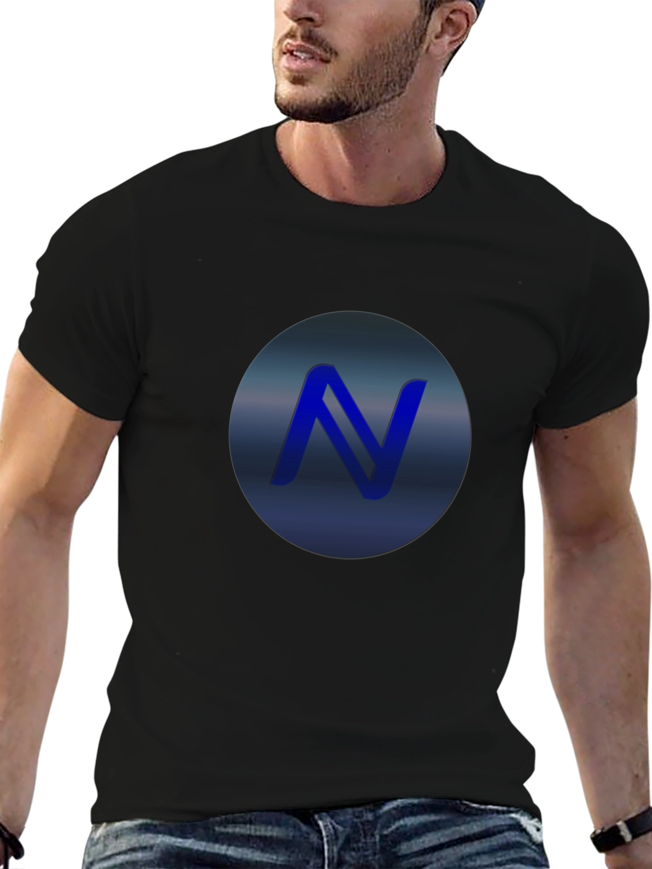 Stylish Black T-Shirt with Blue N Logo