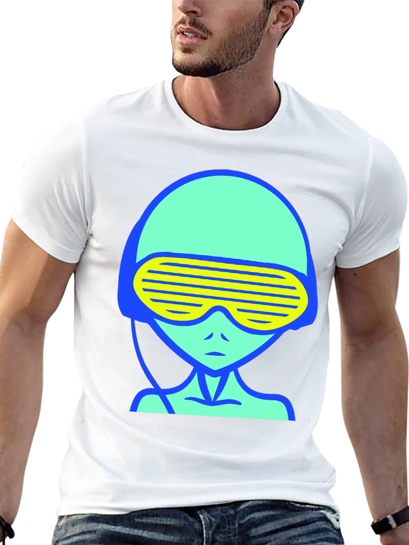Retro Alien Graphic Tee - Black Cotton T-Shirt
