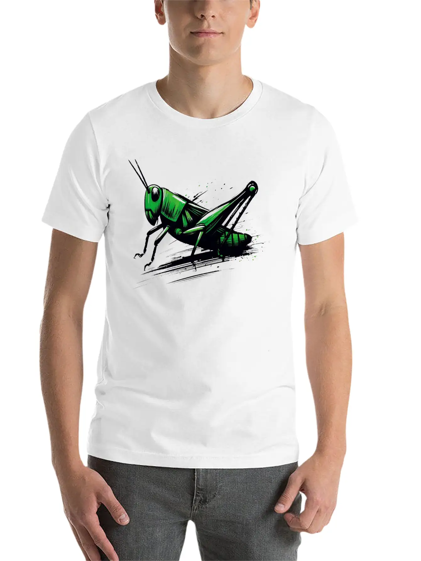 Nature Grasshopper Insect Brushstroke Art 3 Relaxed Everyday Tee – Lightweight And Durable Cotton