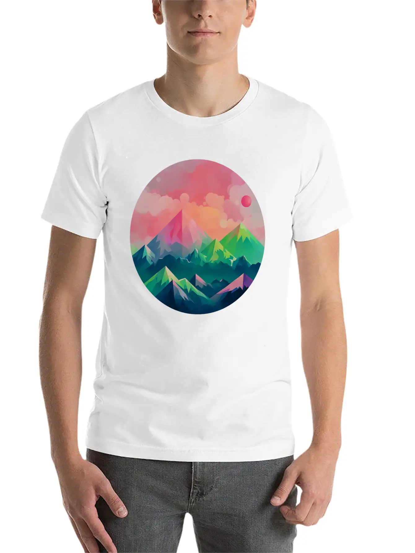 Nature's Kaleidoscope: Contemporary Mountain Lightweight Cotton T-Shirt – Daily Comfort Graphic Shirt