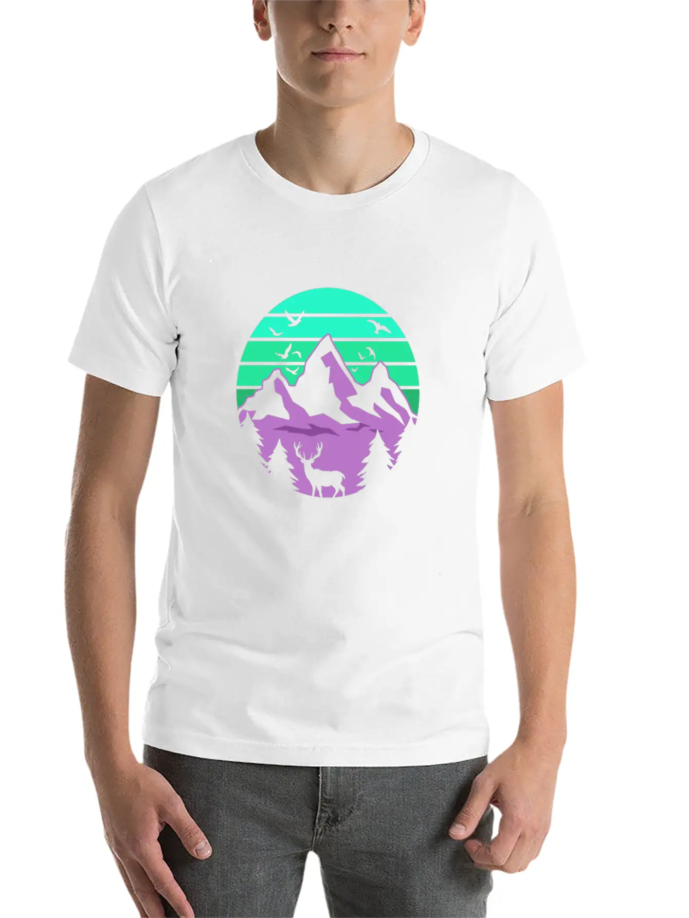 Neon Retro Style Mountain Lightweight Cotton T-Shirt – Daily Comfort Graphic Shirt