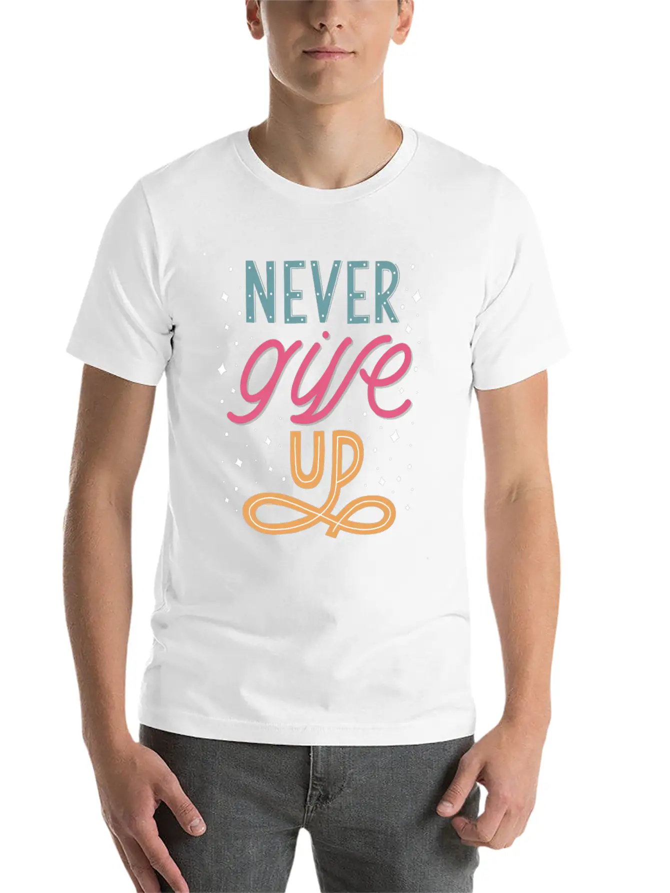 Never Give Up Lettering Doodle Unisex Casual T-Shirt – Clean Design For Daily Comfort
