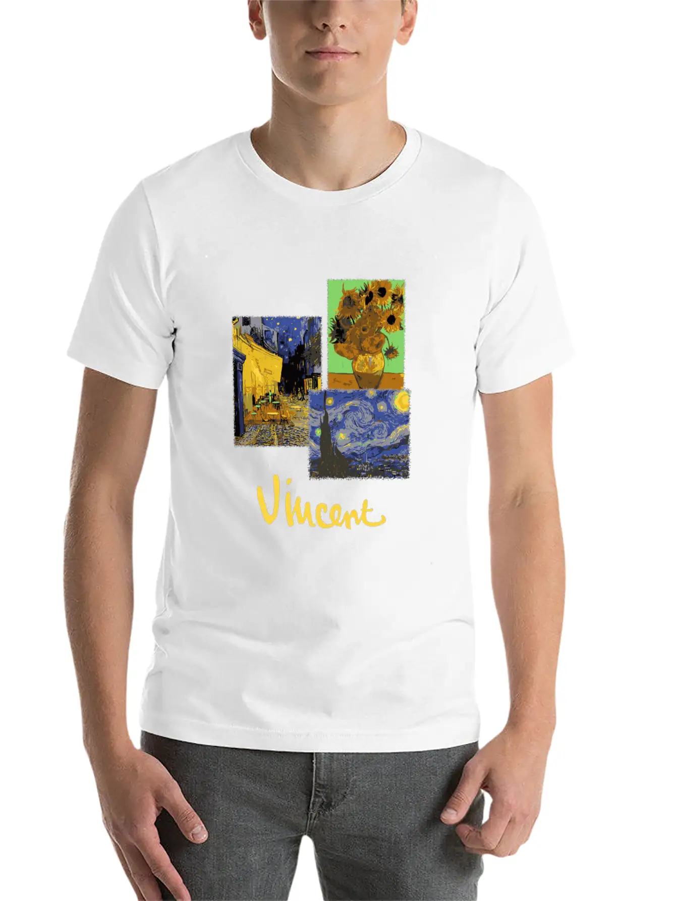 Night Cafe Sunflowers And Starry Night By Vincent Unisex Casual T-Shirt – Clean Design For Daily Comfort