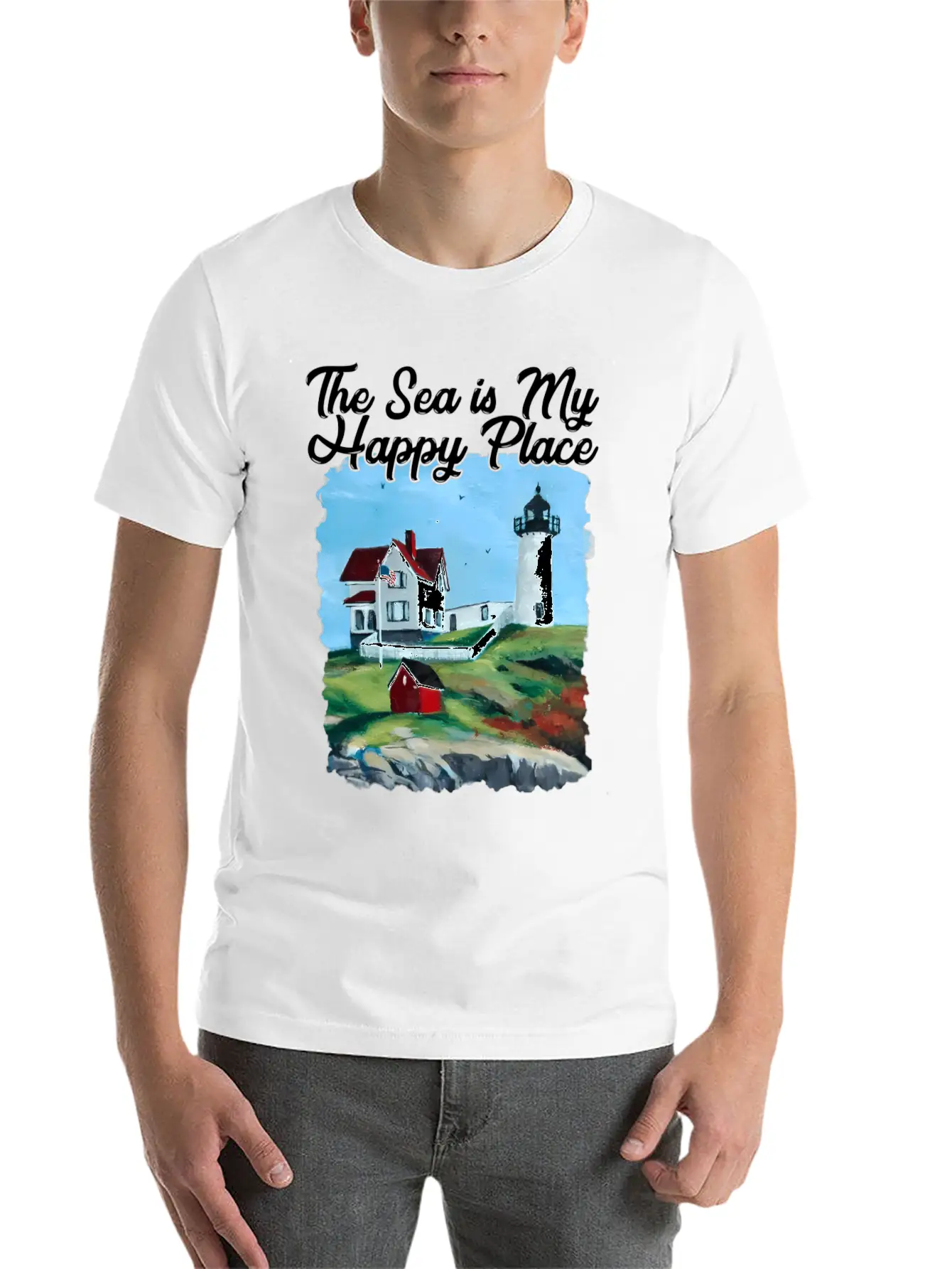 Nubble Lighthouse Maine Lighthouse Painting Summer Essential Cotton Tee For Daily Outfits – Unisex Style
