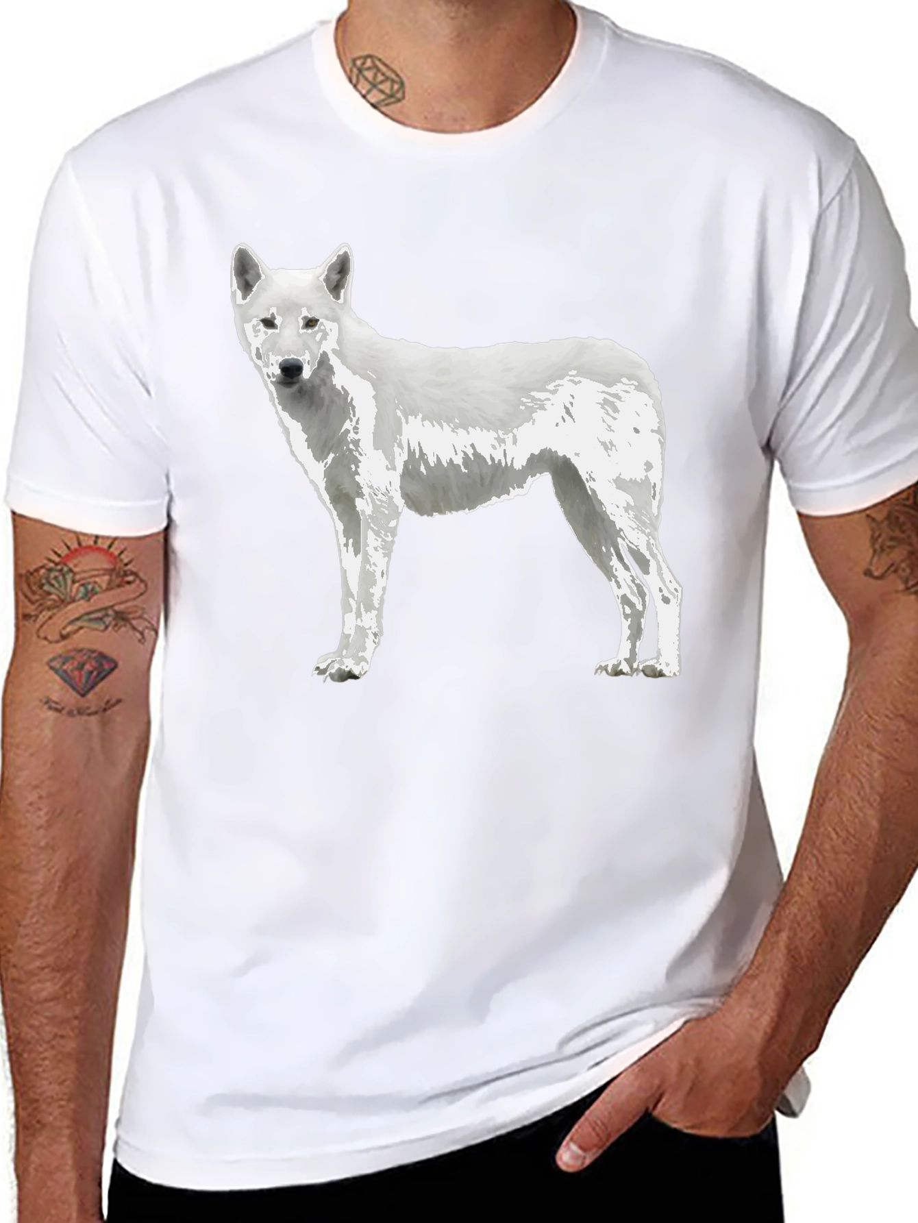 White Wolf Graphic Tee - Premium Black Cotton Blend