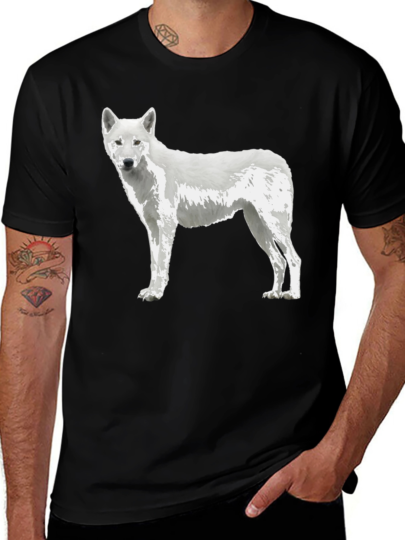 White Wolf Graphic Tee - Premium Black Cotton Blend