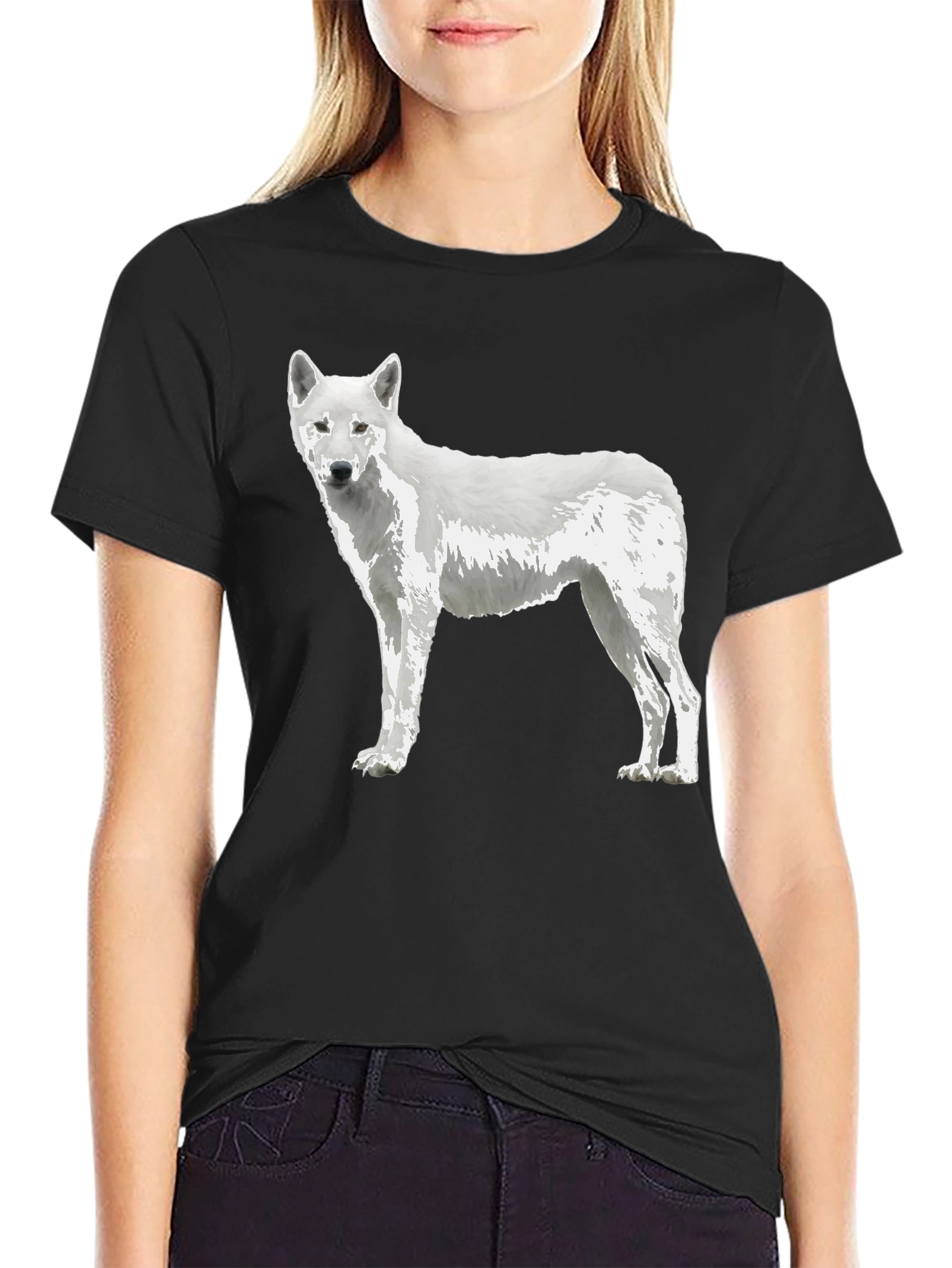 White Wolf Graphic Tee - Premium Black Cotton Blend