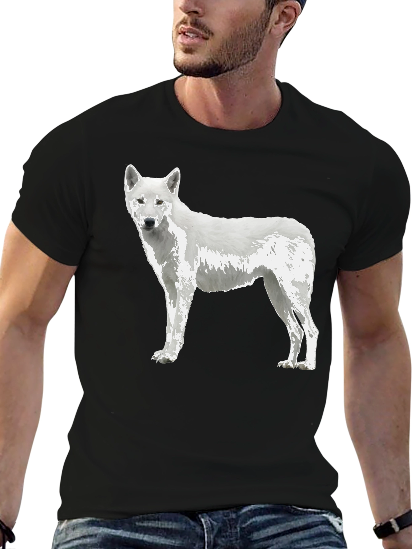 White Wolf Graphic Tee - Premium Black Cotton Blend