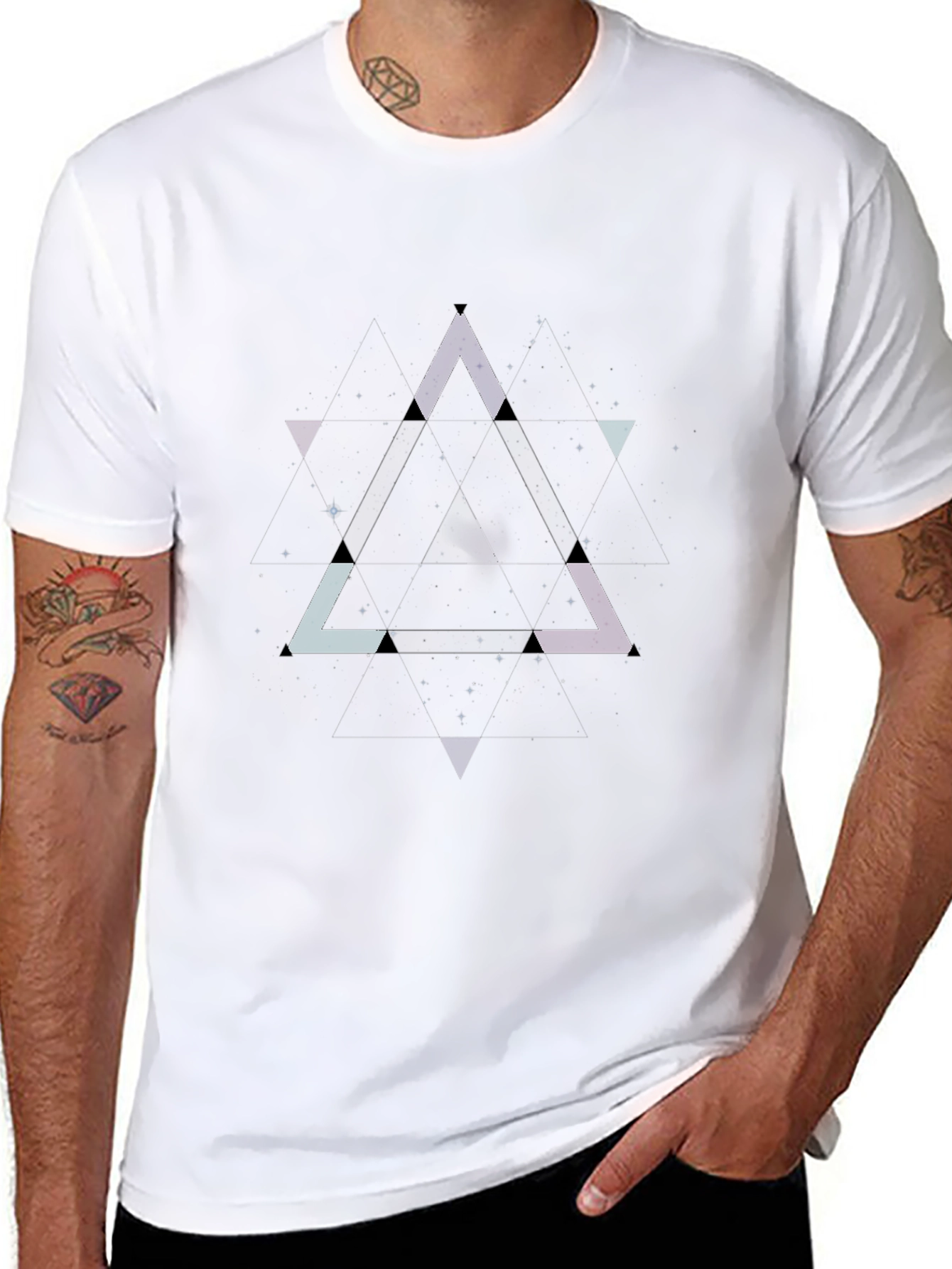 Abstract Triangle Graphic Black T-Shirt