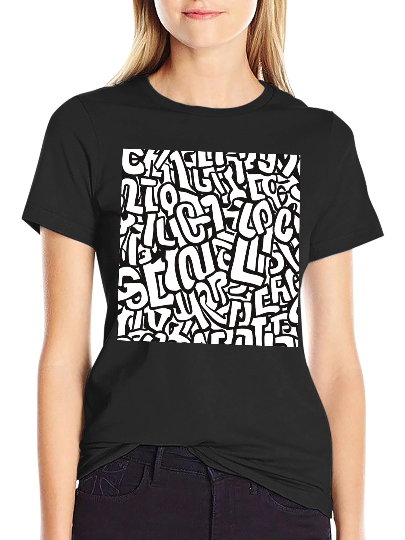 Abstract Graffiti Print Black T-Shirt