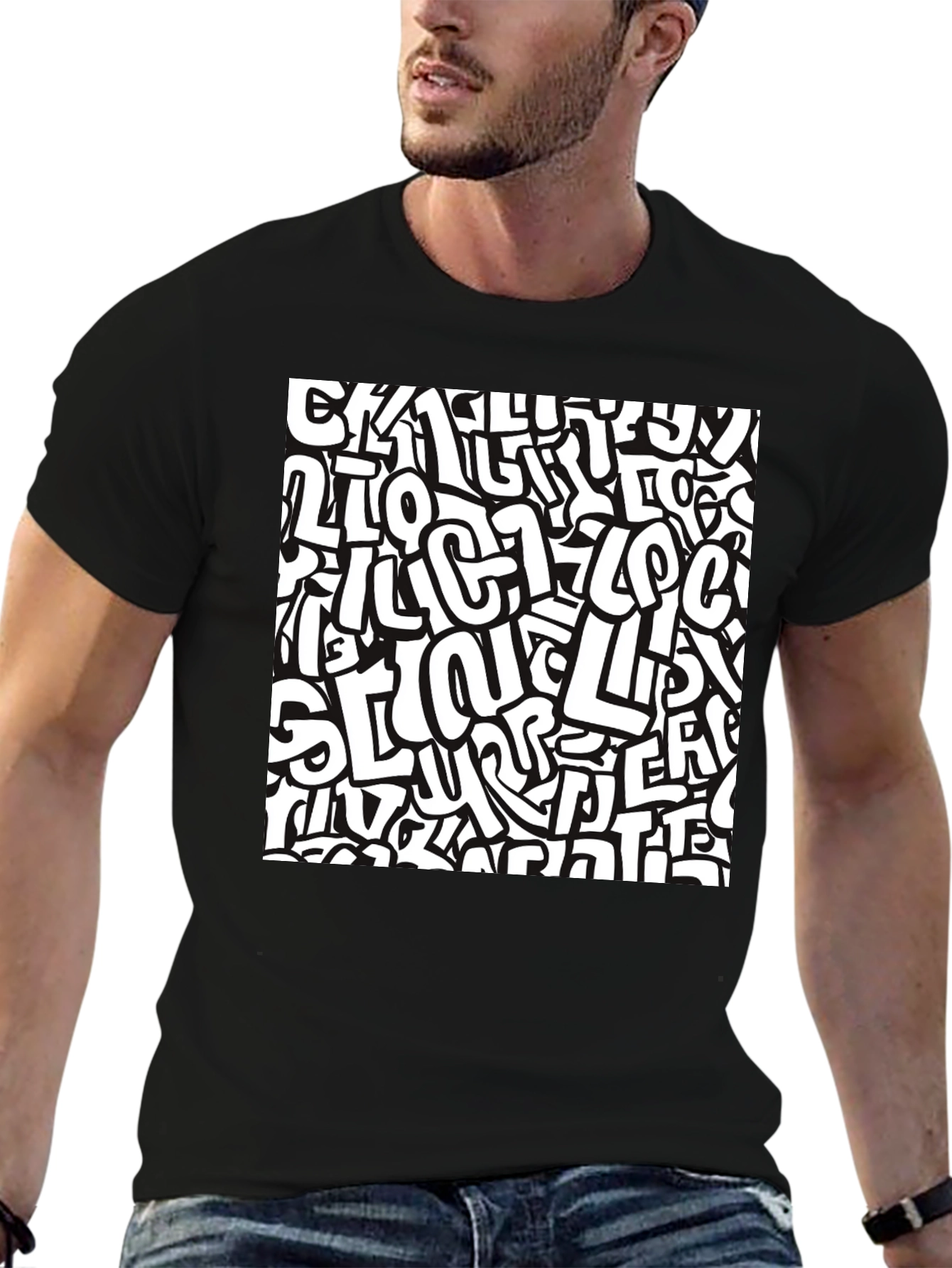 Abstract Graffiti Print Black T-Shirt