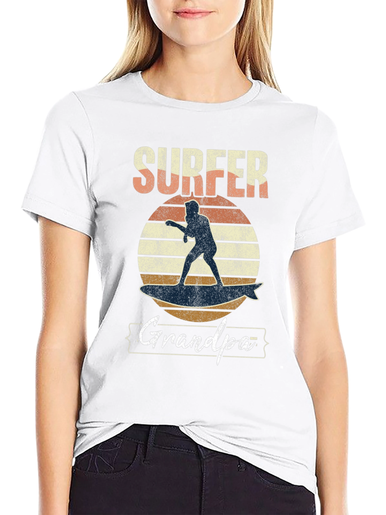 Surfer Grandpa Graphic Tee - Black Cotton T-Shirt